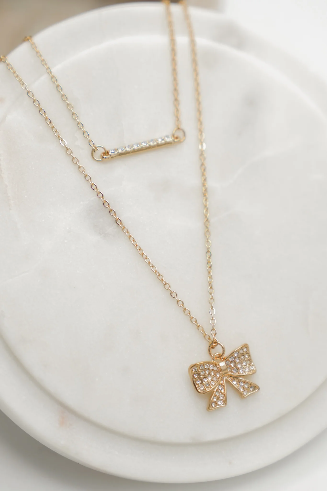 3 Row Bar and Bow Pendant Necklace - Image 2