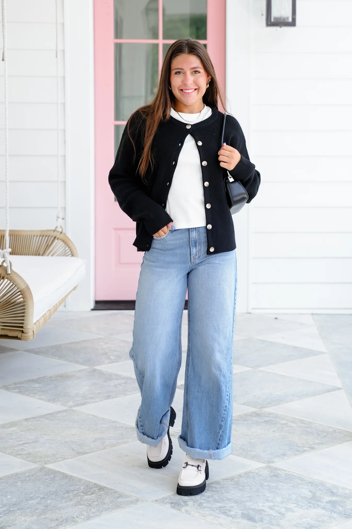 Black Ribbed Long Sleeve Button Down Cardigan - Image 4