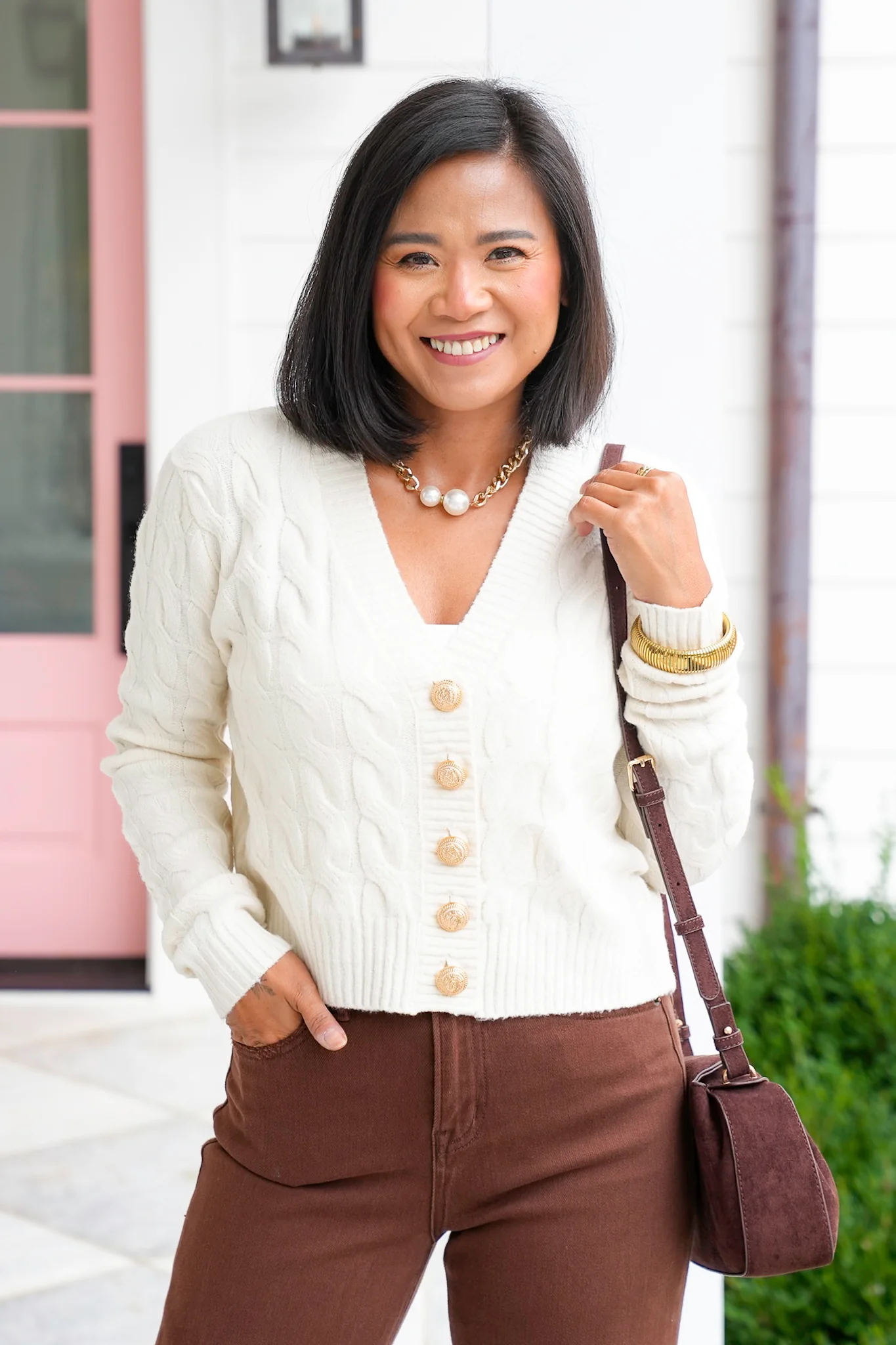 Cable Knit Long Sleeve V-Neck Cardigan - Image 6