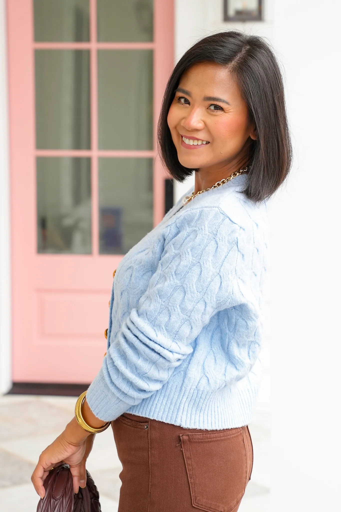 Cable Knit Long Sleeve V-Neck Cardigan - Image 9