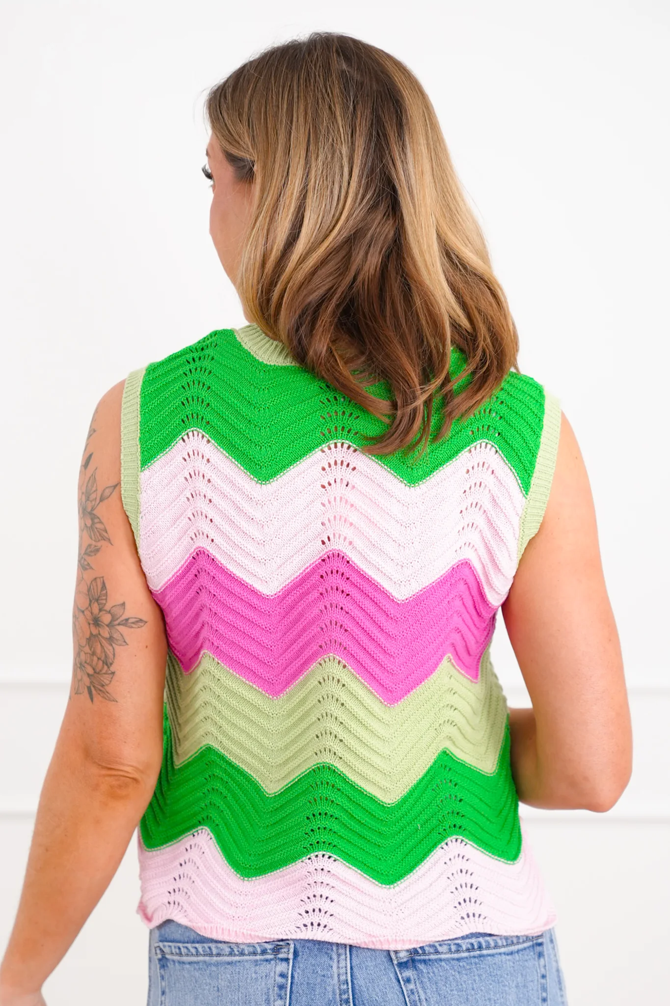 Chevron Crochet Sleeveless Sweater Top - Image 5