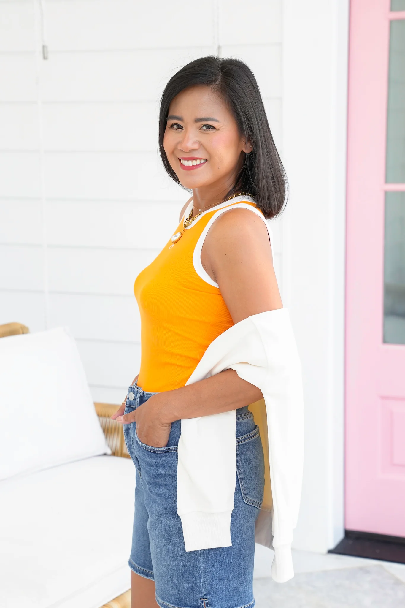 Football Embroidery Tank Top with Trim Detail - Image 4
