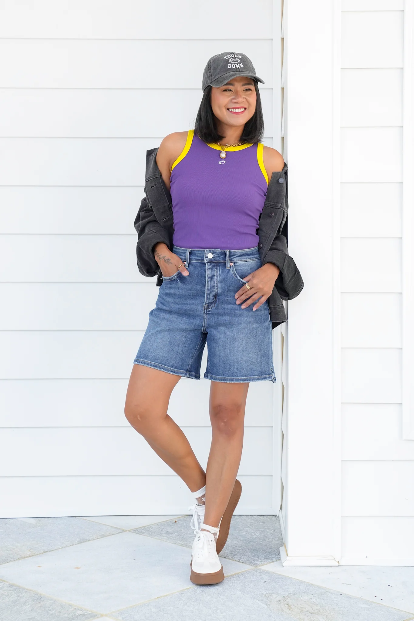 Football Embroidery Tank Top with Trim Detail - Image 6