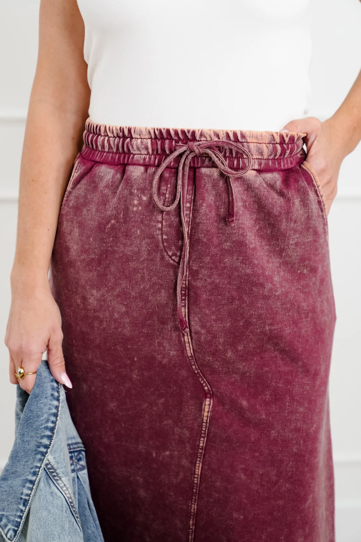 Door Buster! Zenana French Terry Acid Washed Front Slit Long Skirts - Image 11