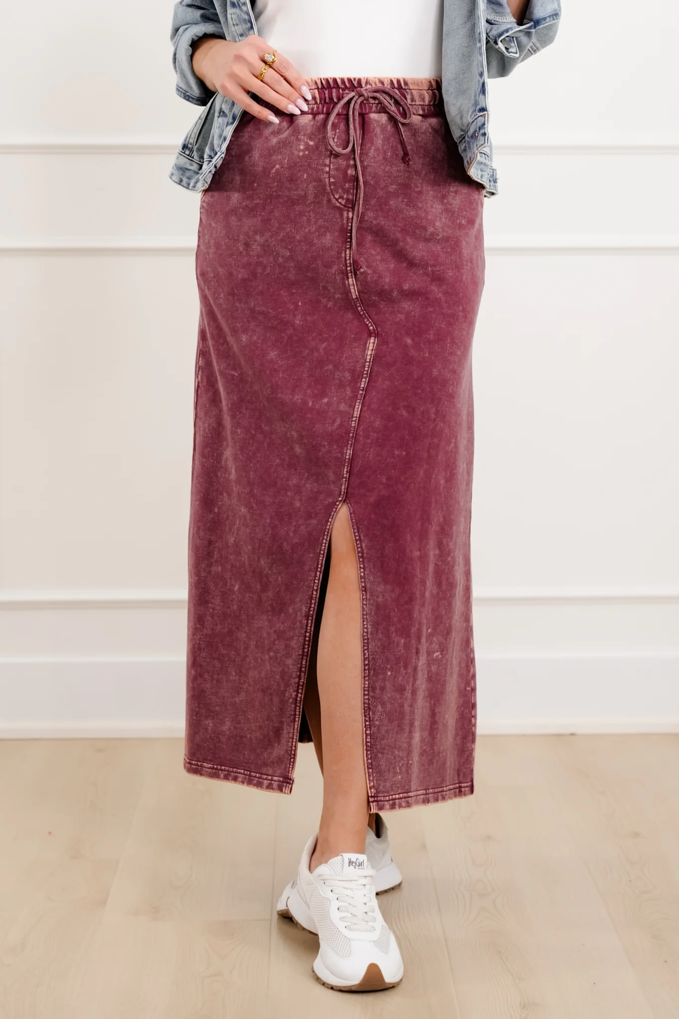 Door Buster! Zenana French Terry Acid Washed Front Slit Long Skirts - Image 14