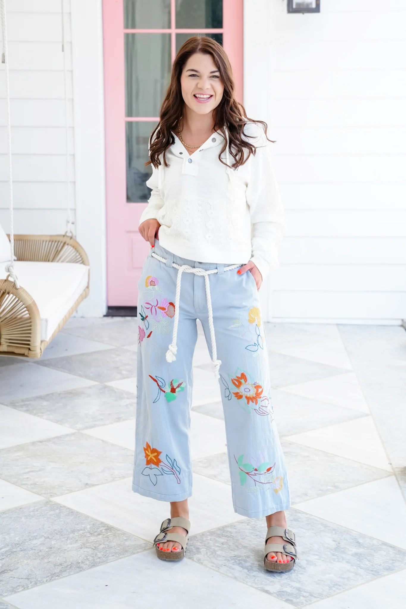 Restock! Floral Embroidered Elastic Back Pants with Rope Belt - Image 11