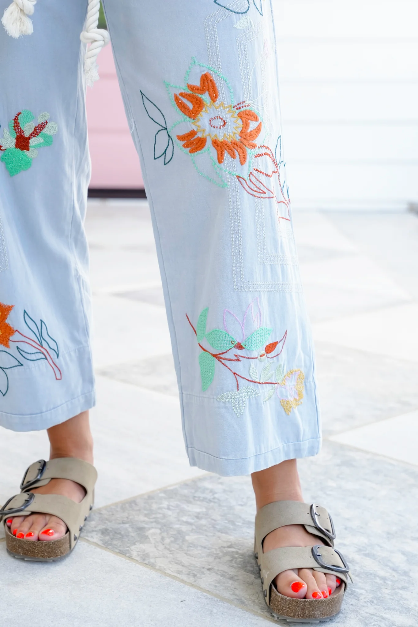 Restock! Floral Embroidered Elastic Back Pants with Rope Belt - Image 12