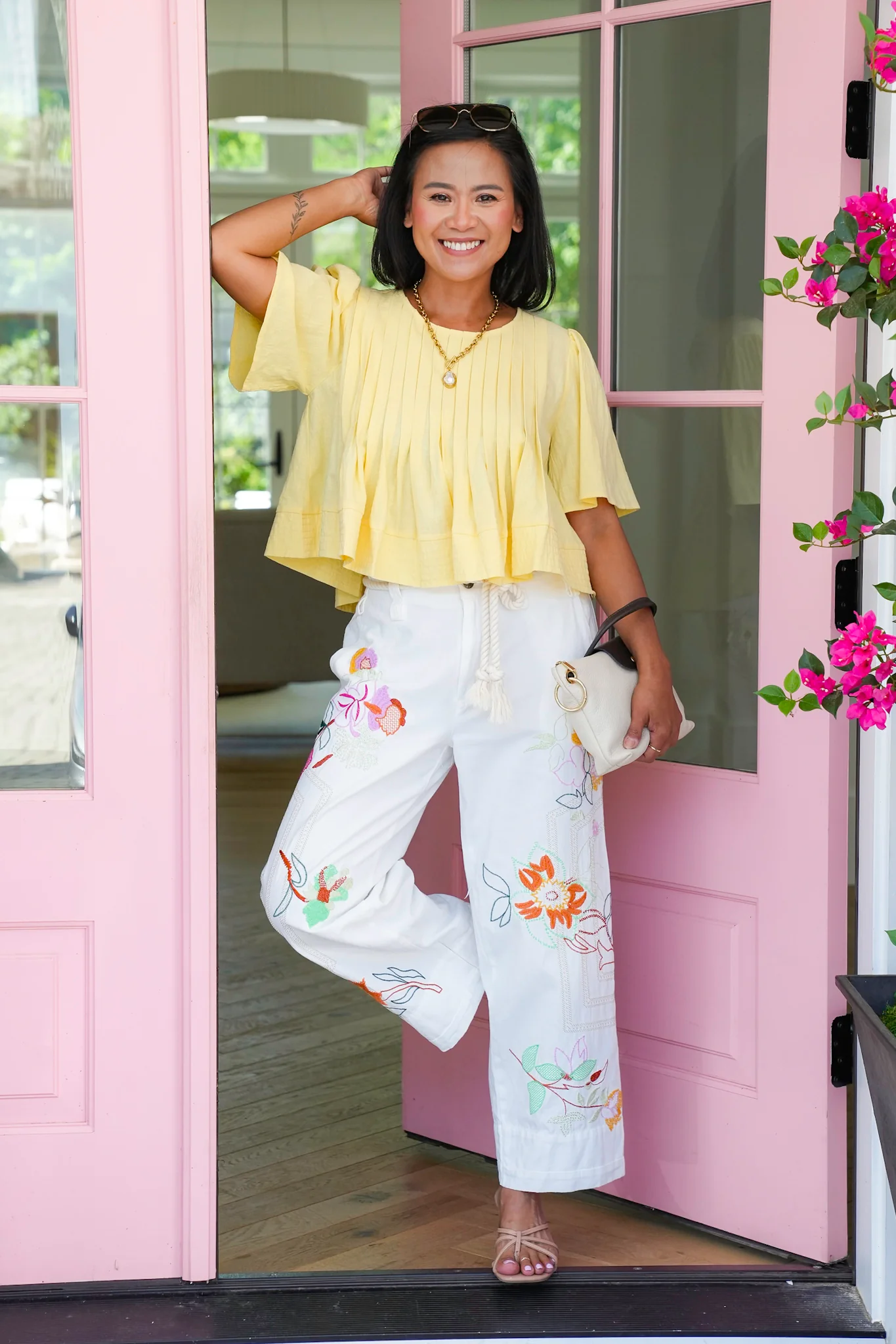 Restock! Floral Embroidered Elastic Back Pants with Rope Belt - Image 4
