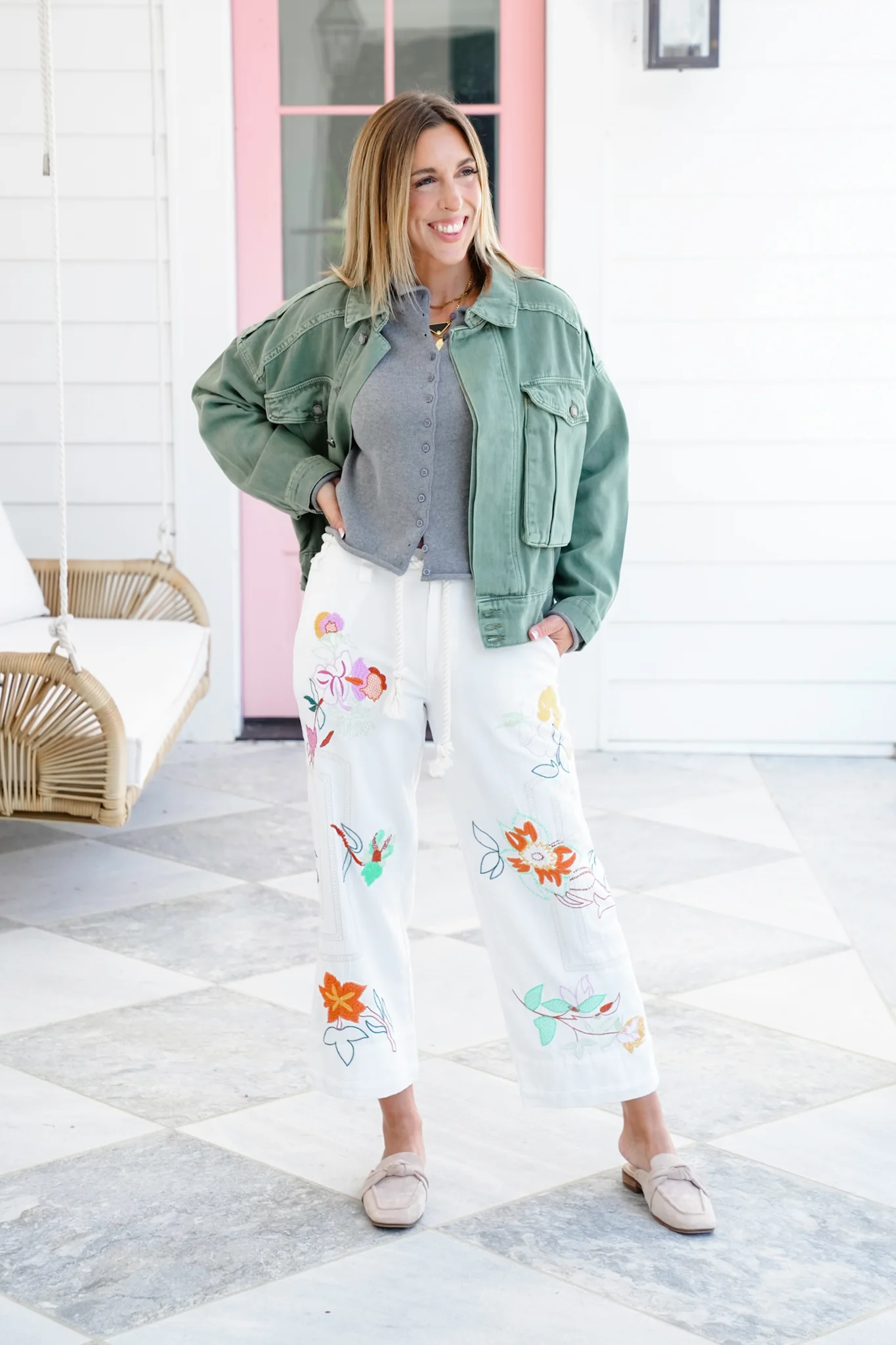Restock! Floral Embroidered Elastic Back Pants with Rope Belt - Image 9