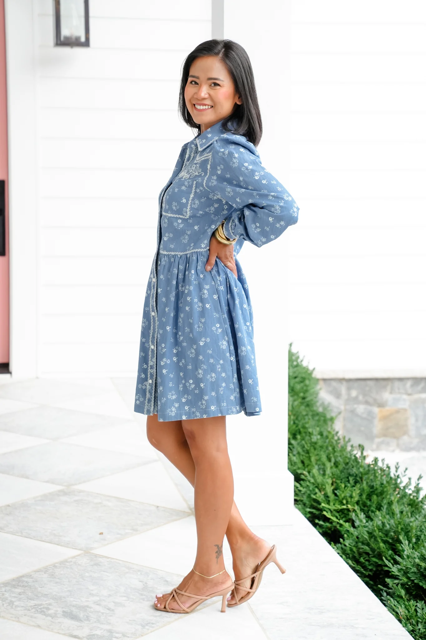 Floral Long Sleeve Dress with Western Embroidery Detail - Image 3