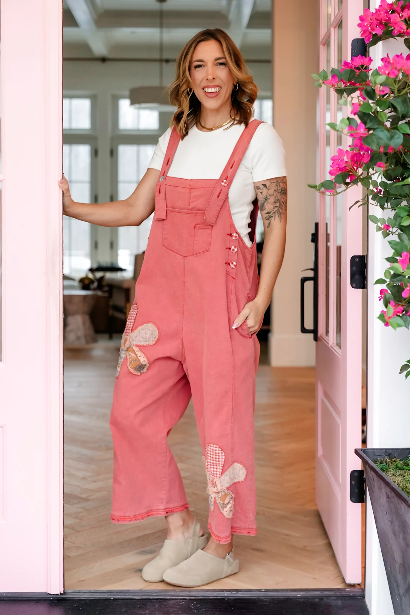 Floral Patchwork Wide Leg Overalls - Image 4