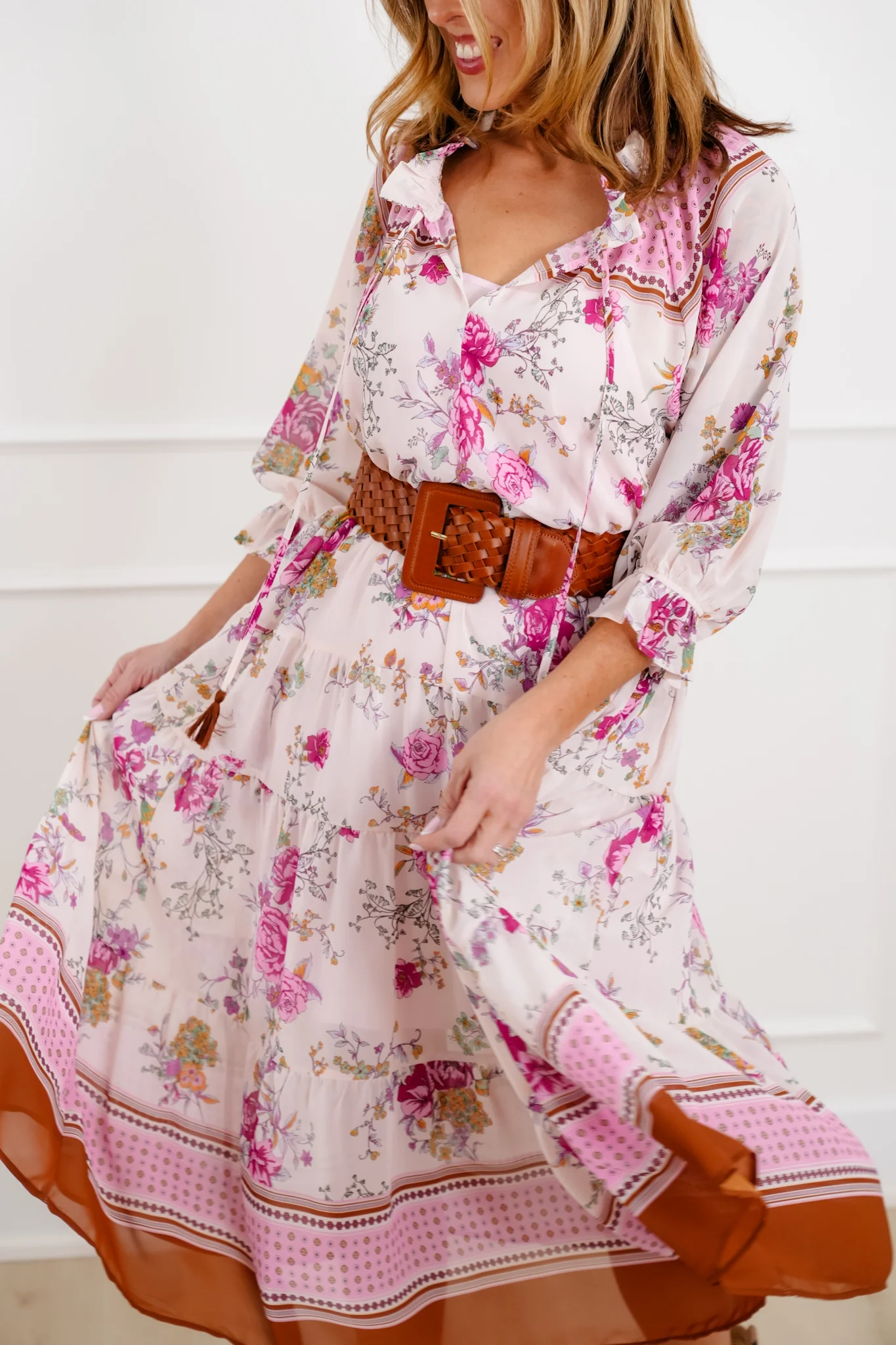 Floral Print 3/4 Sleeve Tiered Mix Dress - Image 10
