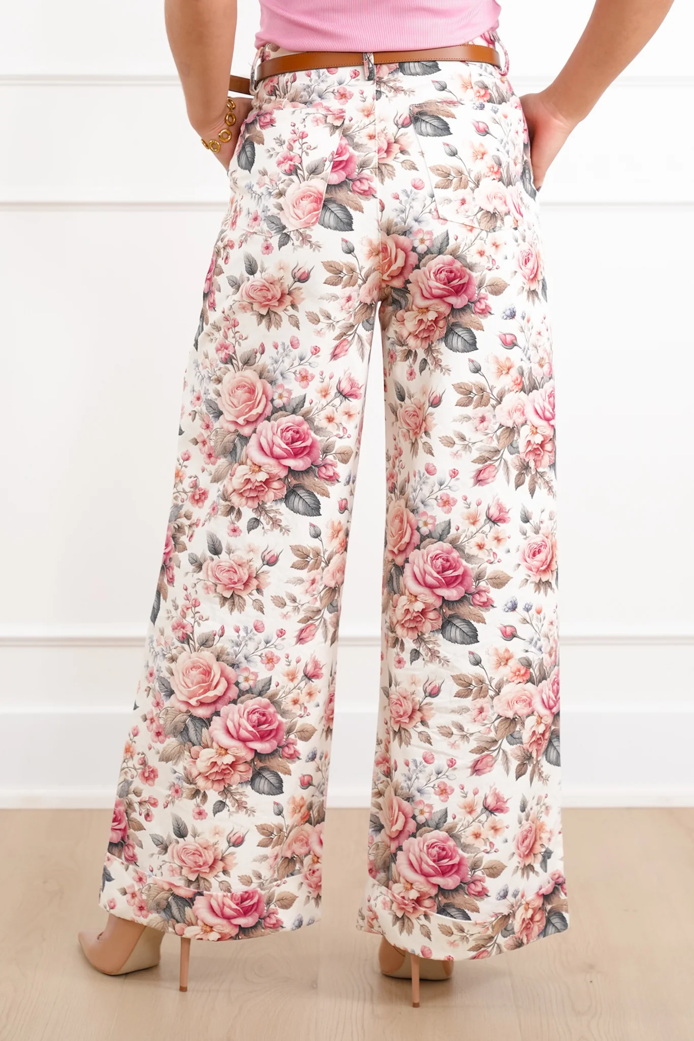 Floral Print High Waist Wide Leg Cuffed Pants - Image 6