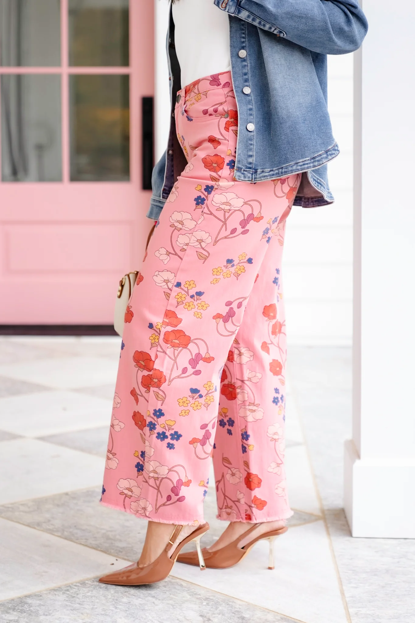 Floral Print Washed Denim Straight Leg Pants - Image 6
