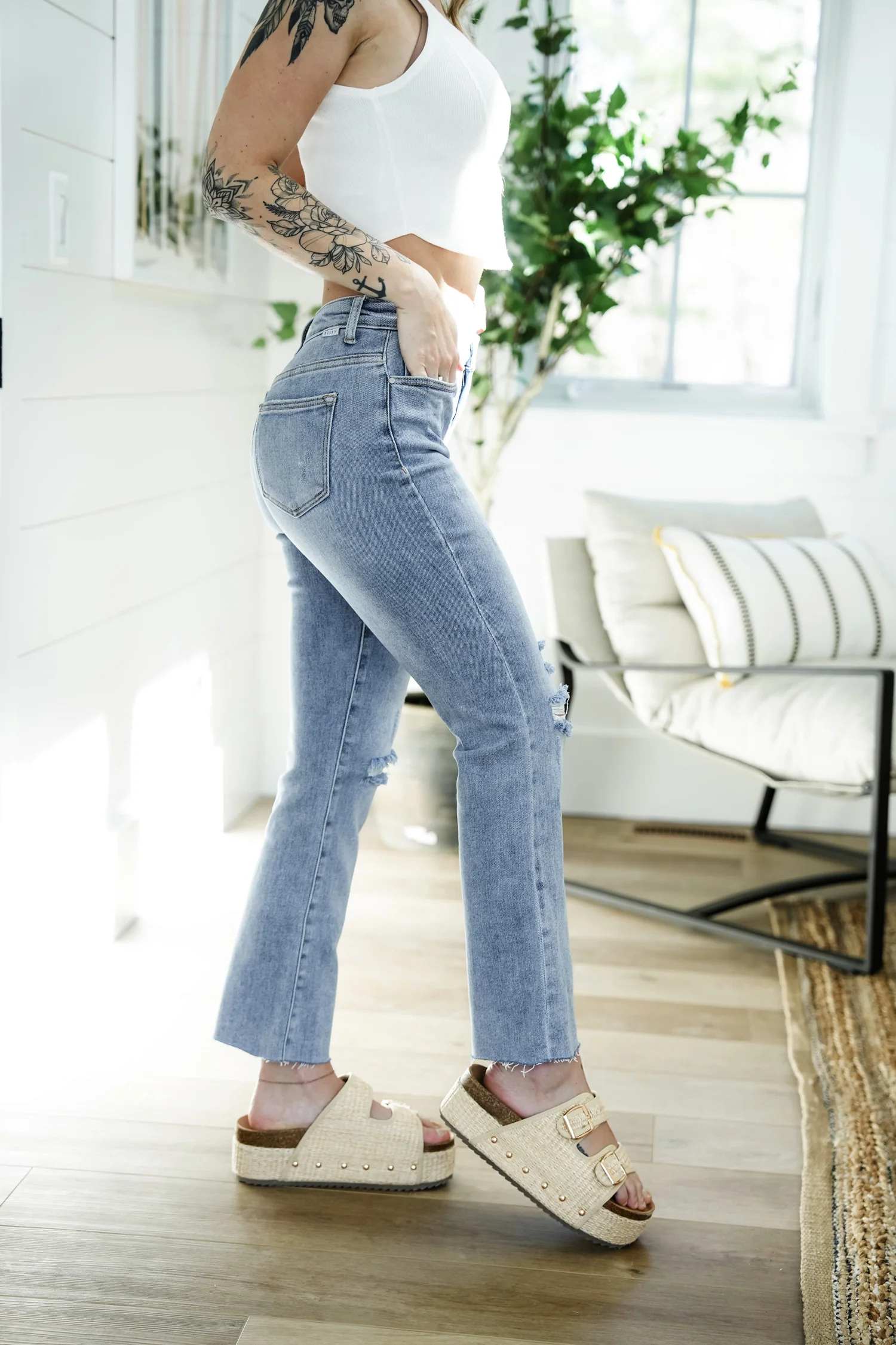 Freckled Poppy X Risen Summer Days High Rise Light Vintage Wash Straight Leg Jeans - Image 3