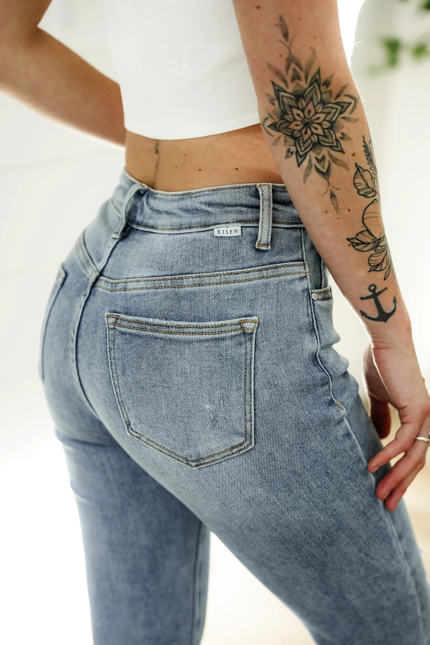 Freckled Poppy X Risen Summer Days High Rise Light Vintage Wash Straight Leg Jeans - Image 4