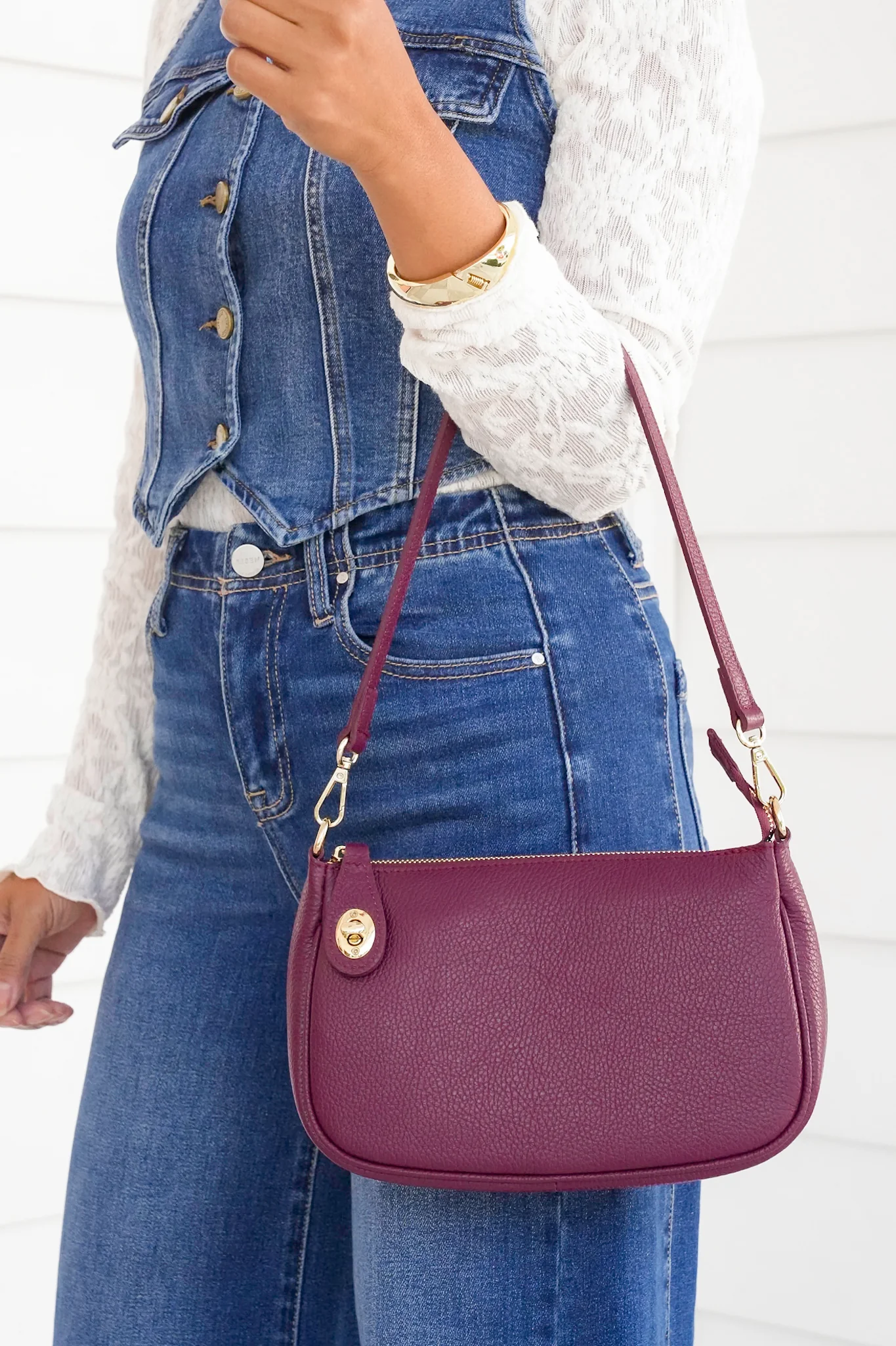 Genuine Italian Leather Shoulder and Crossbody Bag with Turn Lock - Image 2
