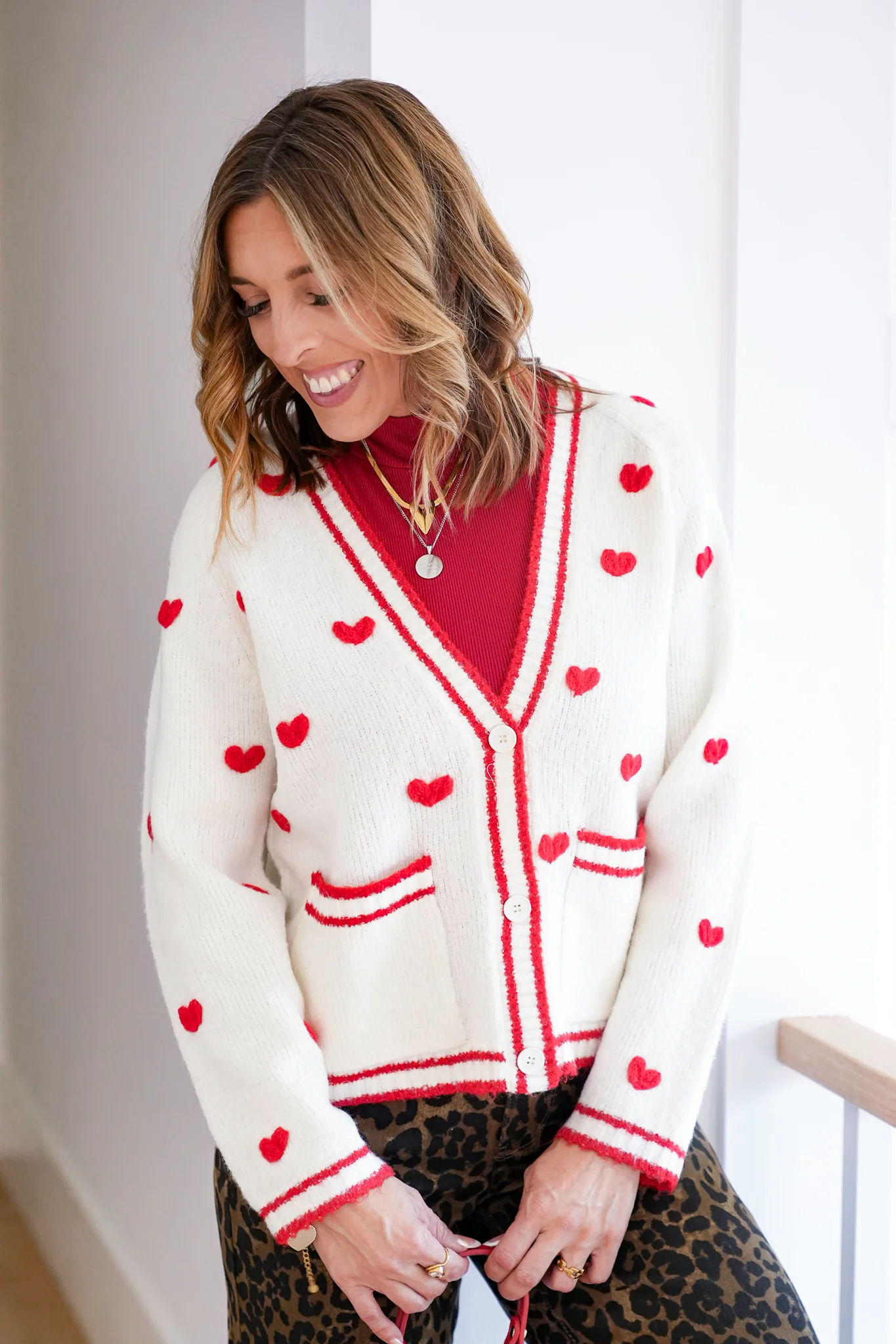 Heart Pattern Long Sleeve Button Down Cardigan - Image 2