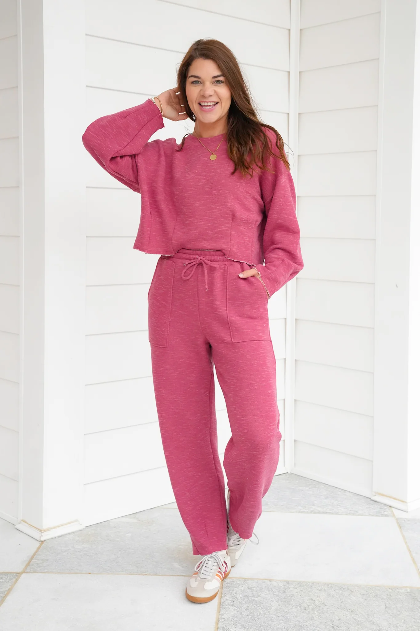 Heathered Elastic Waist Sweatpants with Front Patch Pocket - Image 4