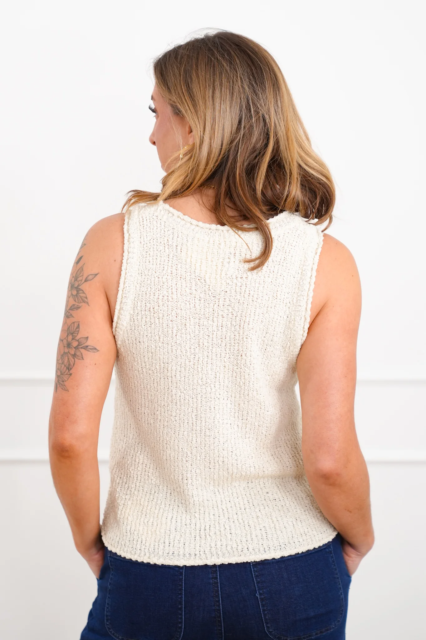 Ivory Textured Sweater Tank Top - Image 5