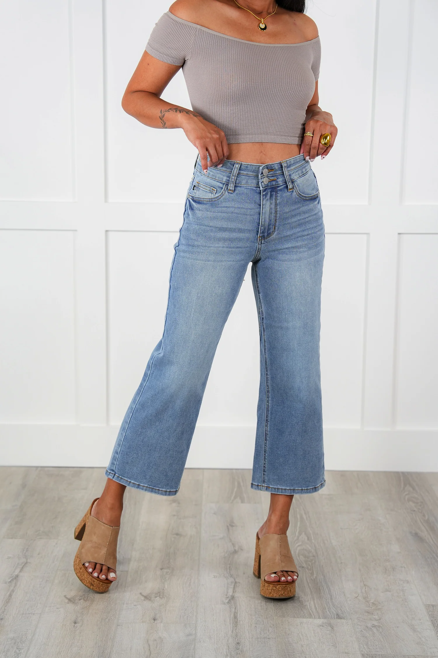 Judy Blue Double the Cool Cropped Wide Leg Jeans - Image 11