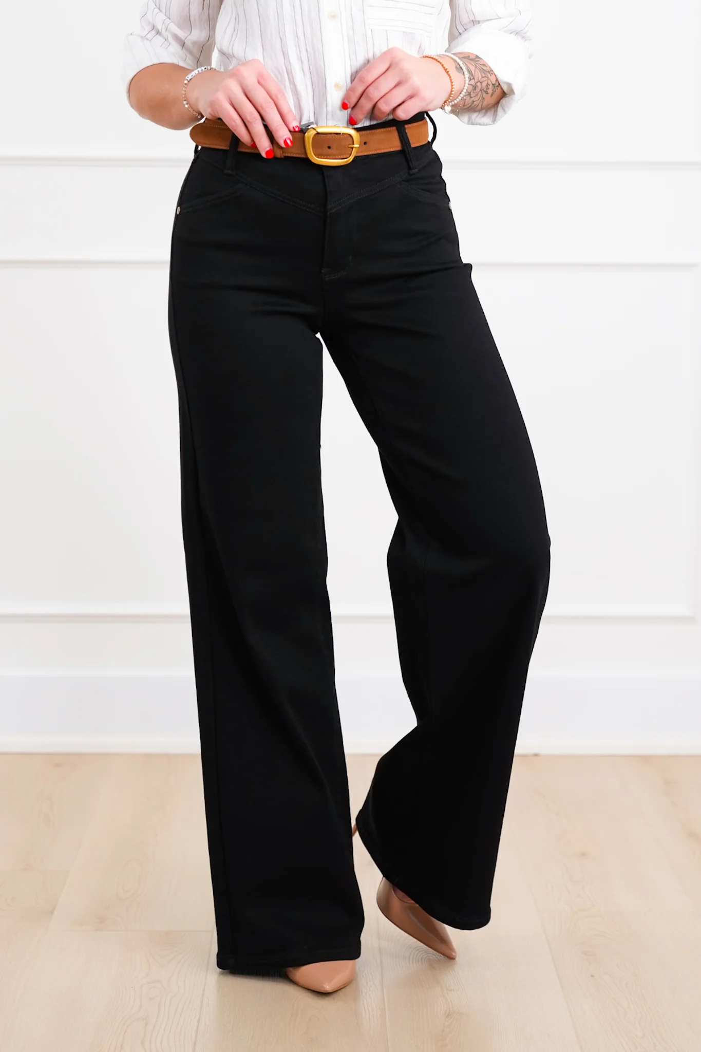 Judy Blue High Rise Black Retro Wide Leg Jeans with Slimming Yoke Seaming - Image 11