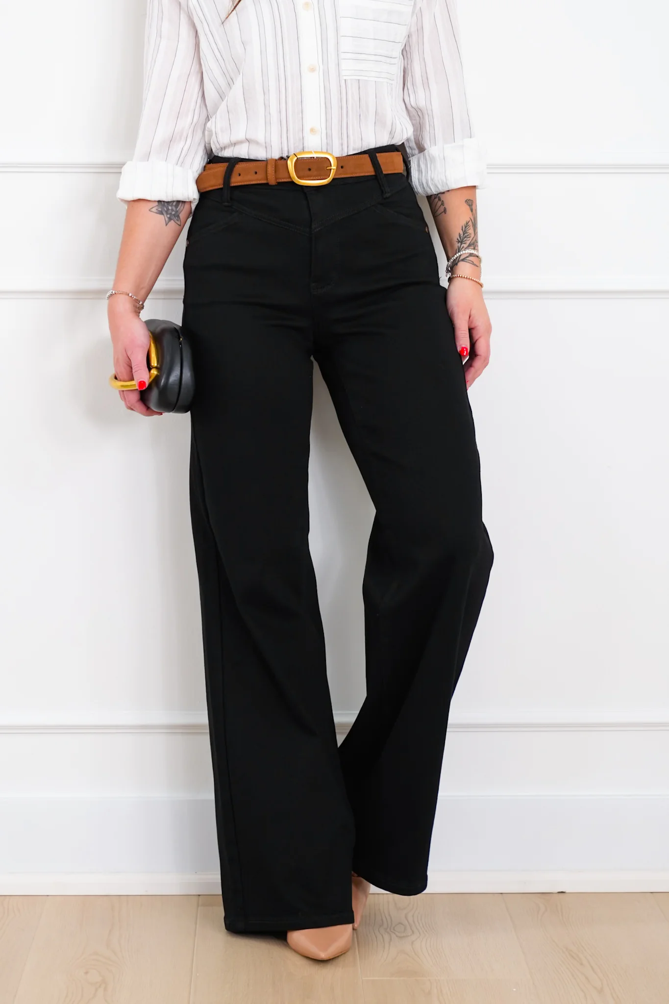Judy Blue High Rise Black Retro Wide Leg Jeans with Slimming Yoke Seaming - Image 3