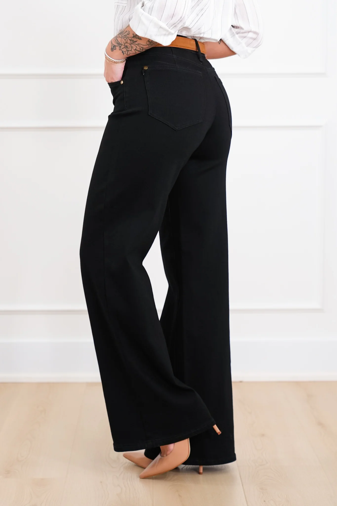 Judy Blue High Rise Black Retro Wide Leg Jeans with Slimming Yoke Seaming - Image 9