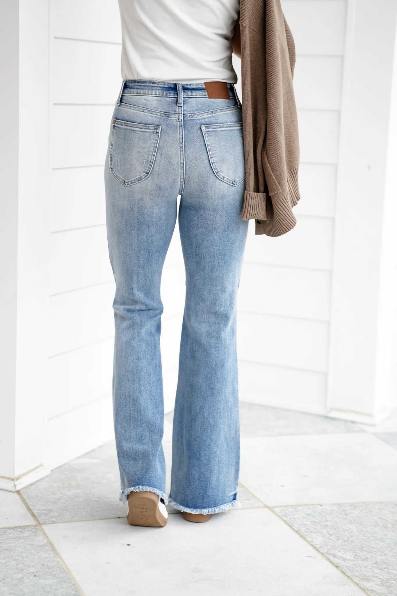 Judy Blue High Tide High Rise Light Wash Distressed Flare Jeans with Shield Pockets - Image 14