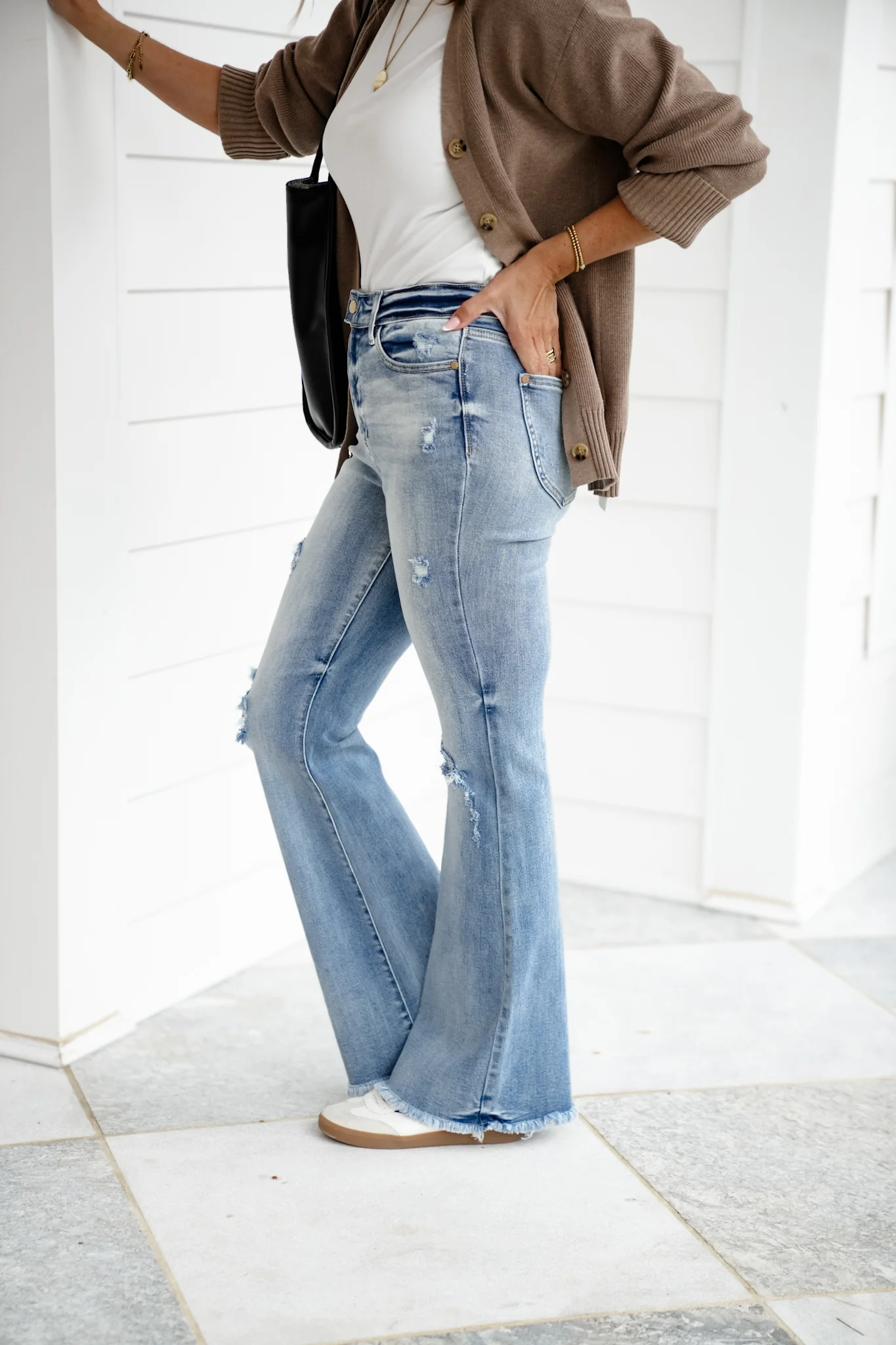 Judy Blue High Tide High Rise Light Wash Distressed Flare Jeans with Shield Pockets - Image 7