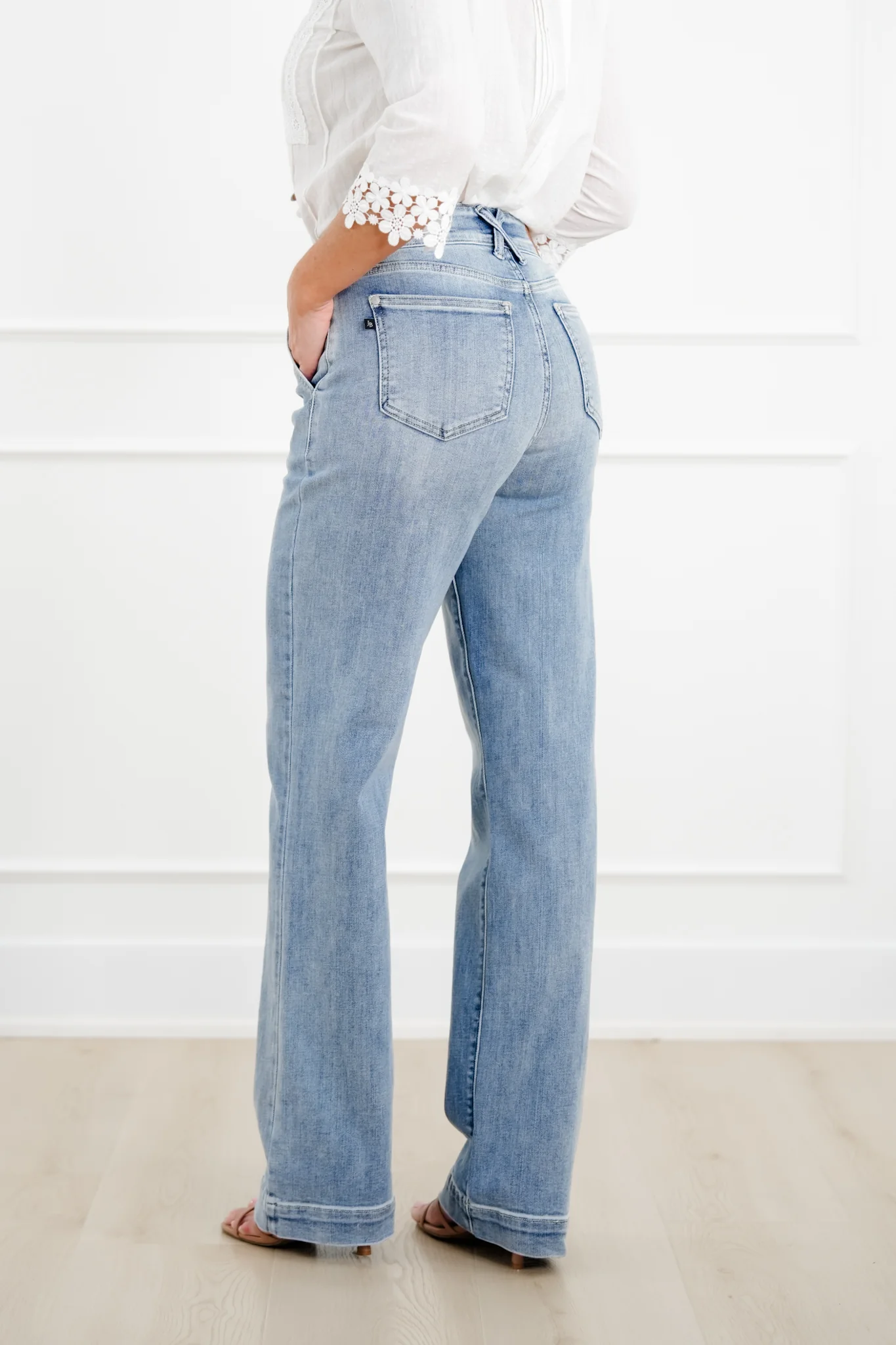 Judy Blue High Rise Light Wash Multiple Inseam Wide Leg Trouser Jeans - Image 6