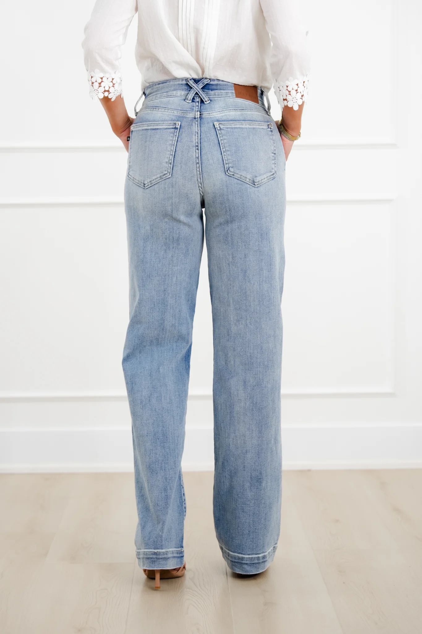 Judy Blue High Rise Light Wash Multiple Inseam Wide Leg Trouser Jeans - Image 7