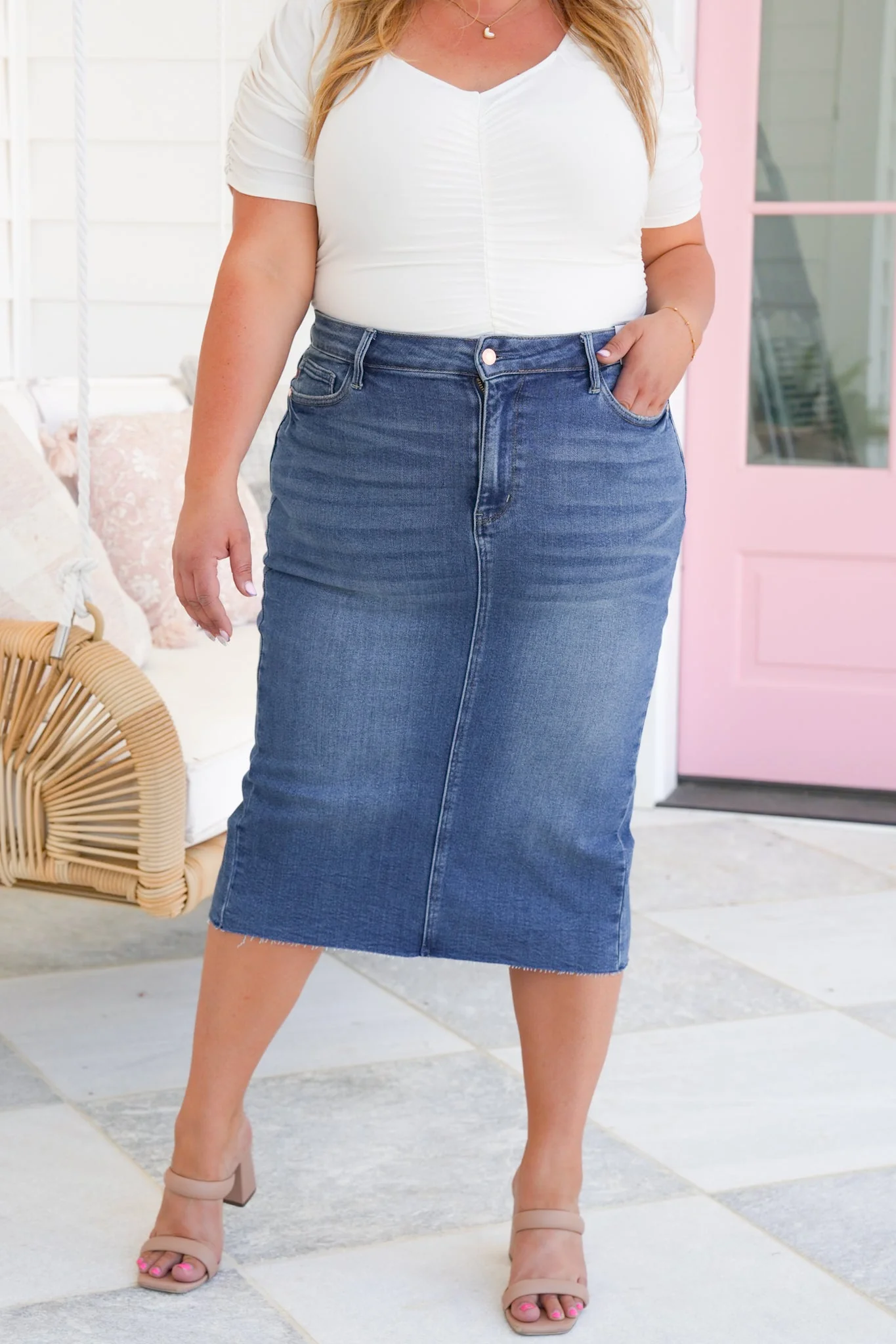 Judy Blue High Rise Medium Wash Mid Length Skirt - Image 7