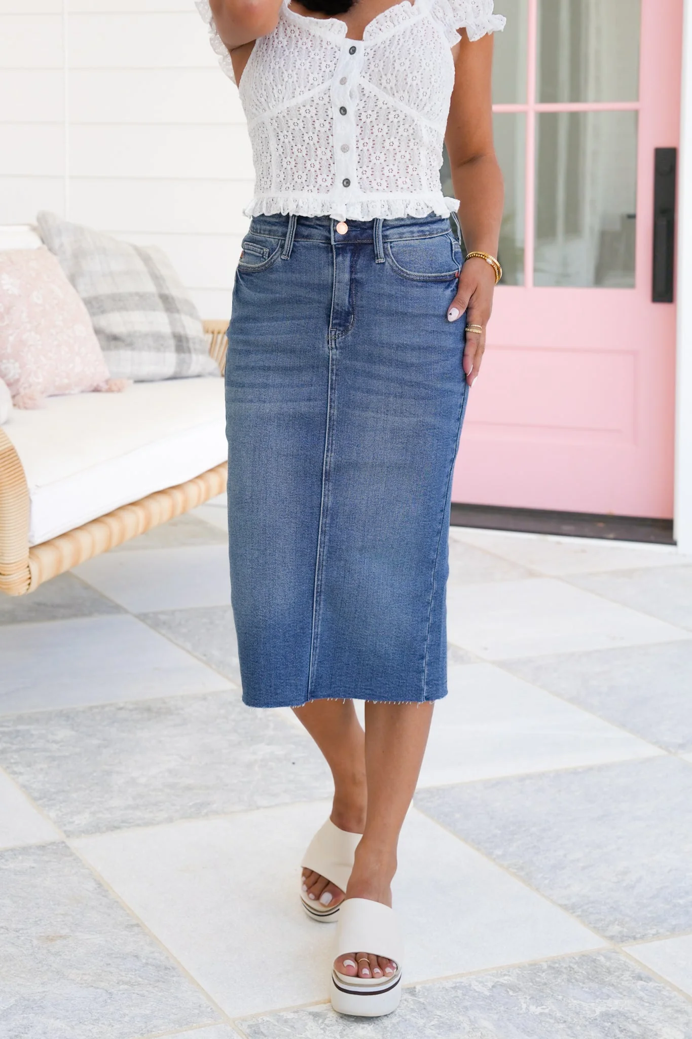 Judy Blue High Rise Medium Wash Mid Length Skirt - Image 9