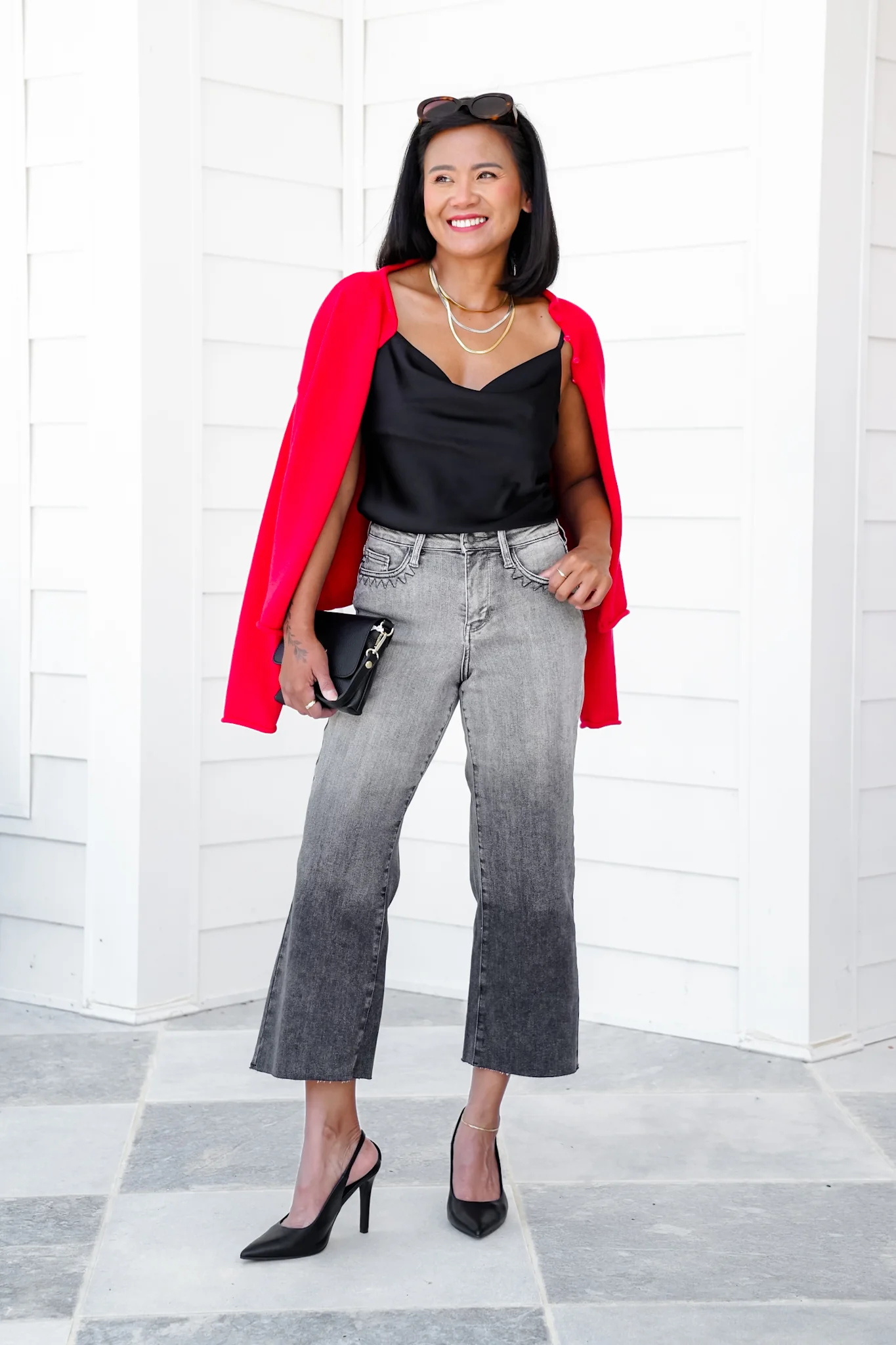 Judy Blue High Rise Vintage Grey Wash Cropped Wide Leg Jeans with Front Pocket Embroidery - Image 4