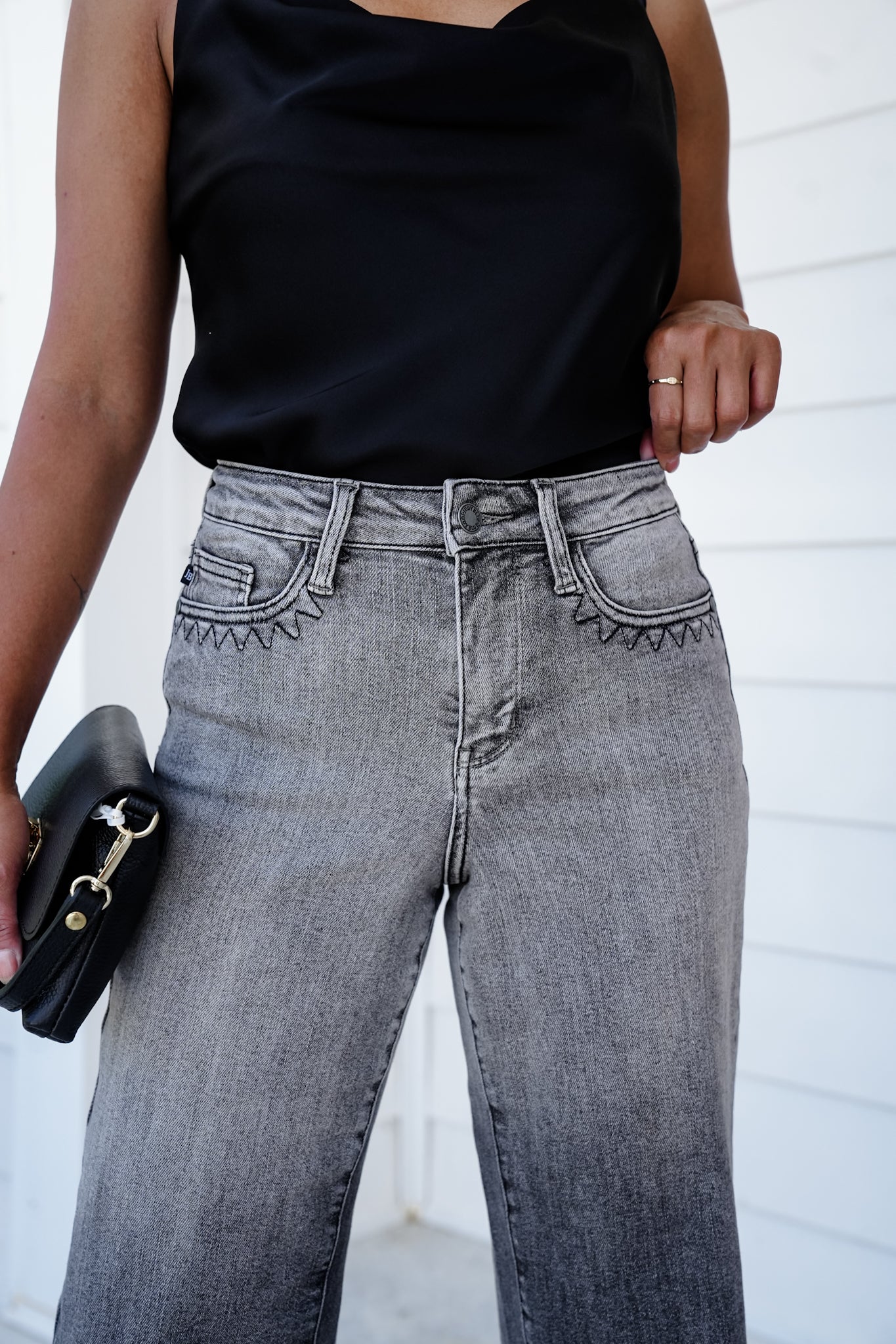 Judy Blue High Rise Vintage Grey Wash Cropped Wide Leg Jeans with Front Pocket Embroidery - Image 7