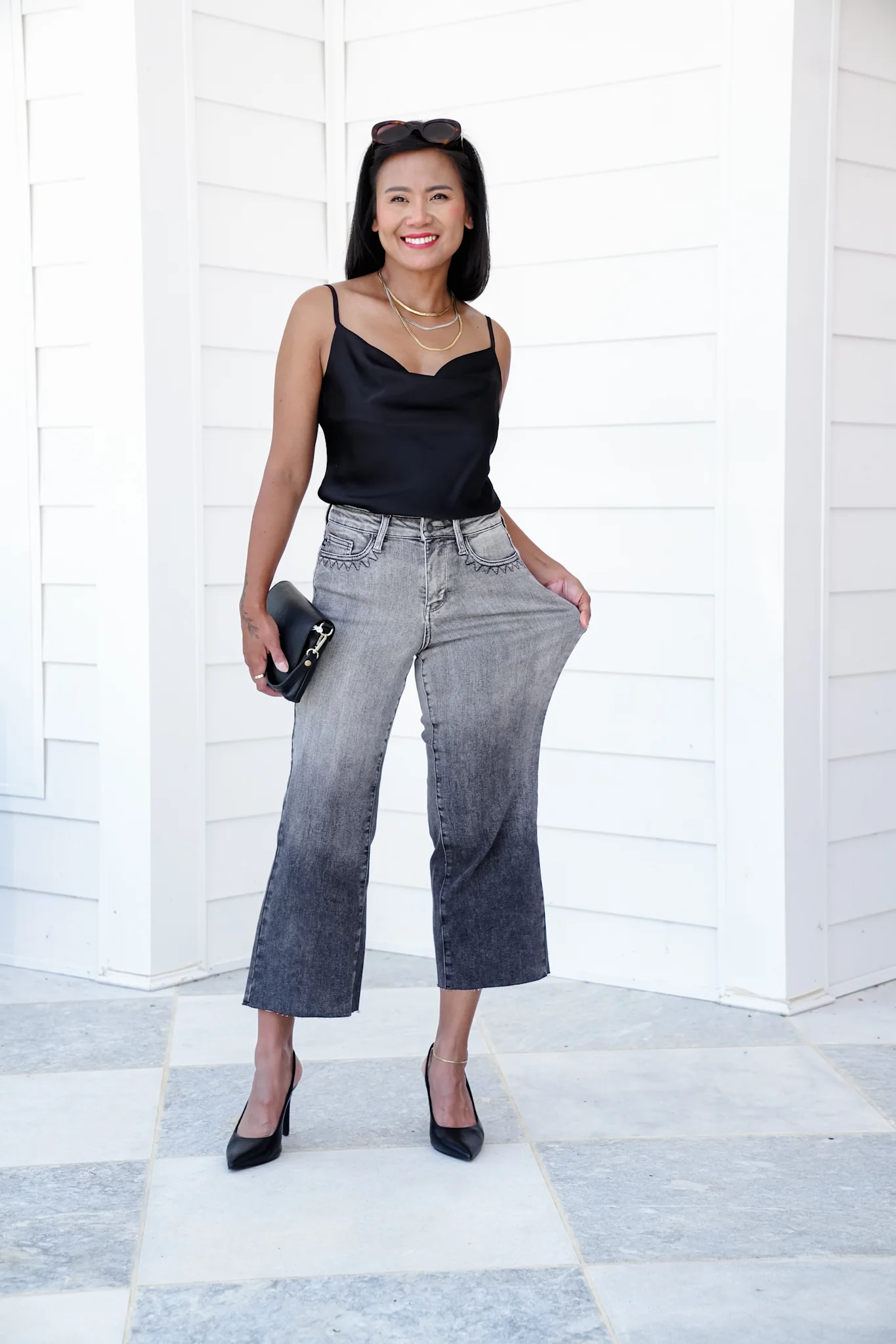 Judy Blue High Rise Vintage Grey Wash Cropped Wide Leg Jeans with Front Pocket Embroidery - Image 8