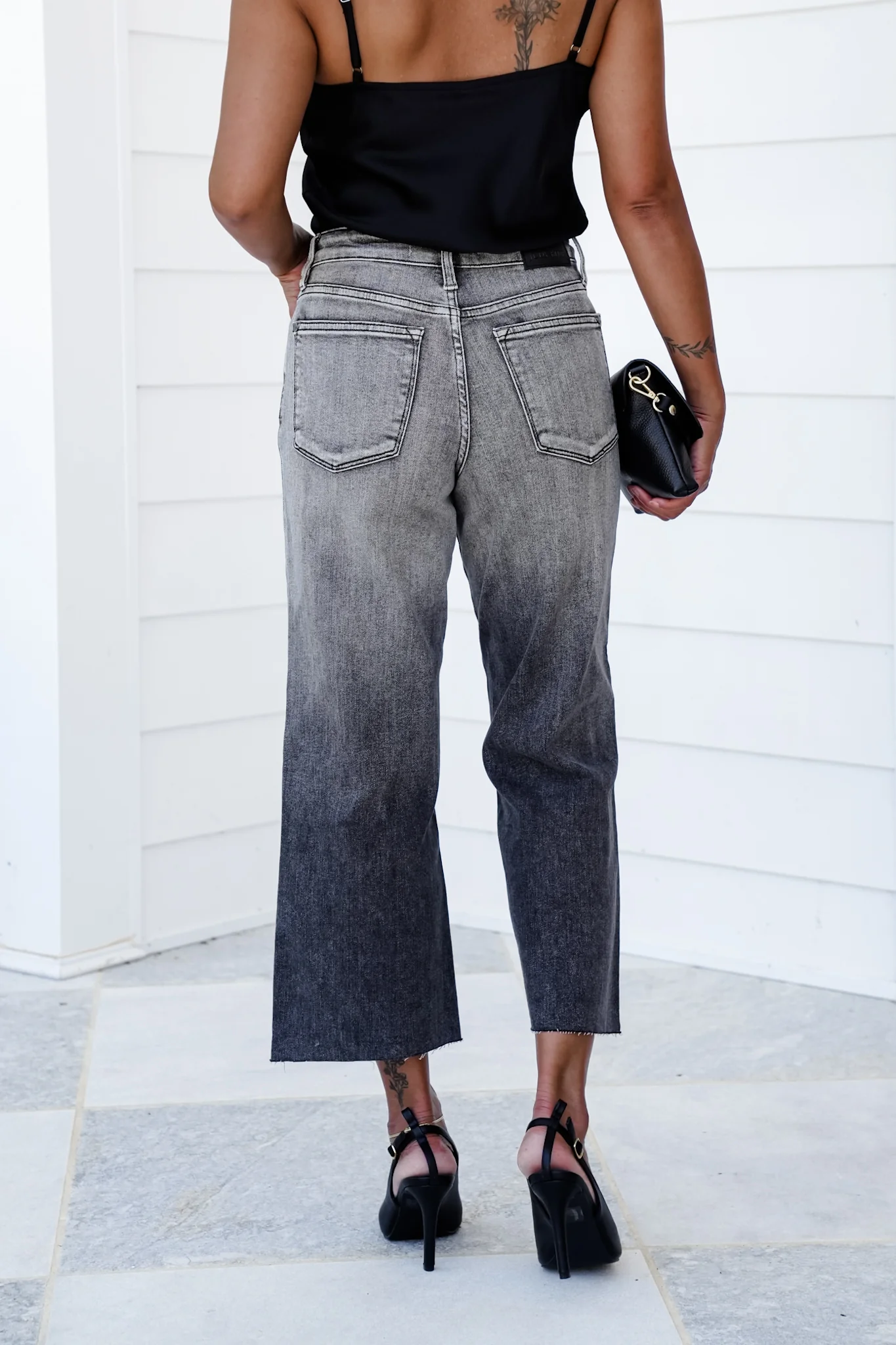 Judy Blue High Rise Vintage Grey Wash Cropped Wide Leg Jeans with Front Pocket Embroidery - Image 9