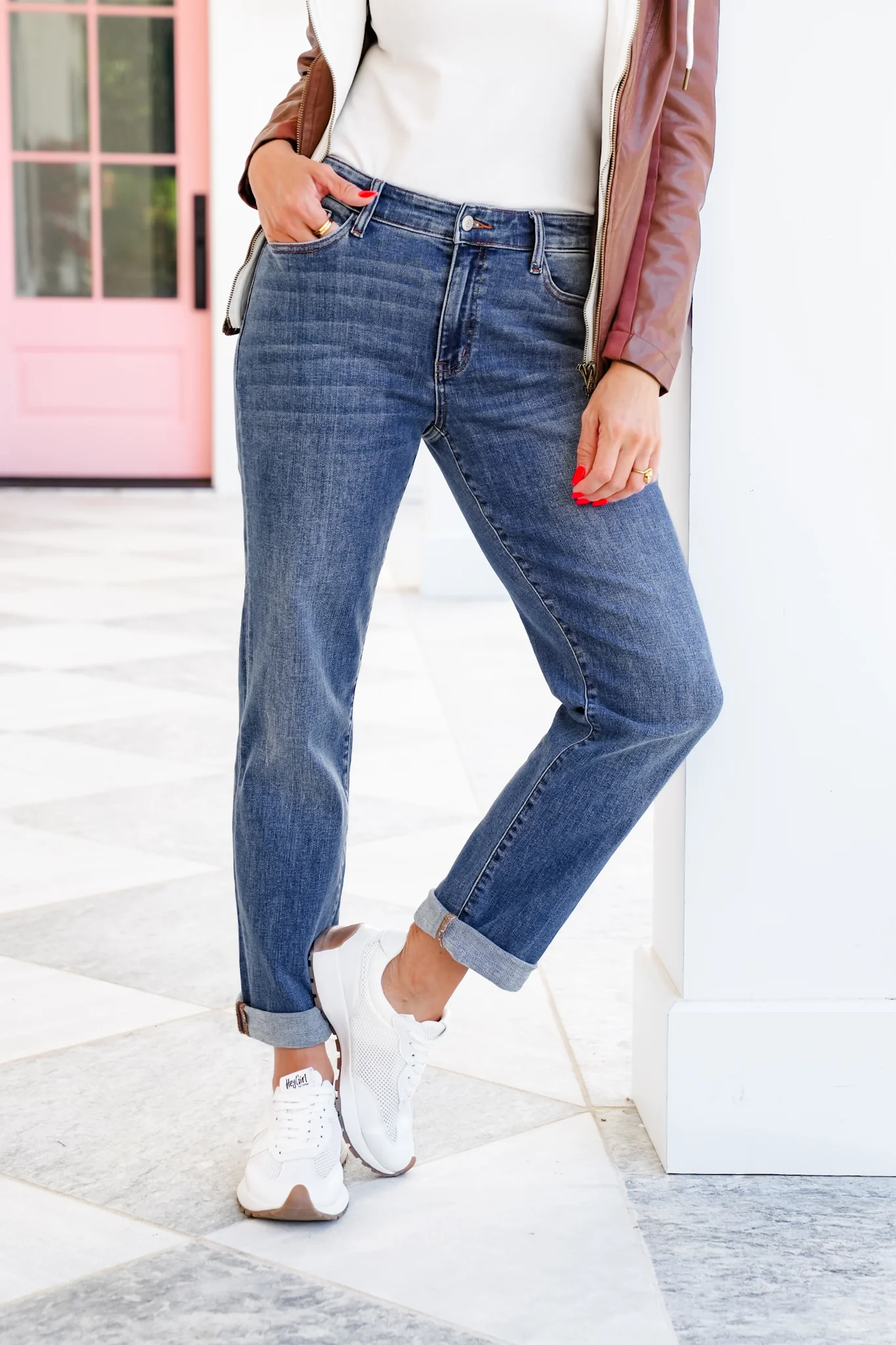 Judy Blue Mid Rise Medium Wash Classic Cuffed Boyfriend Jeans - Image 10