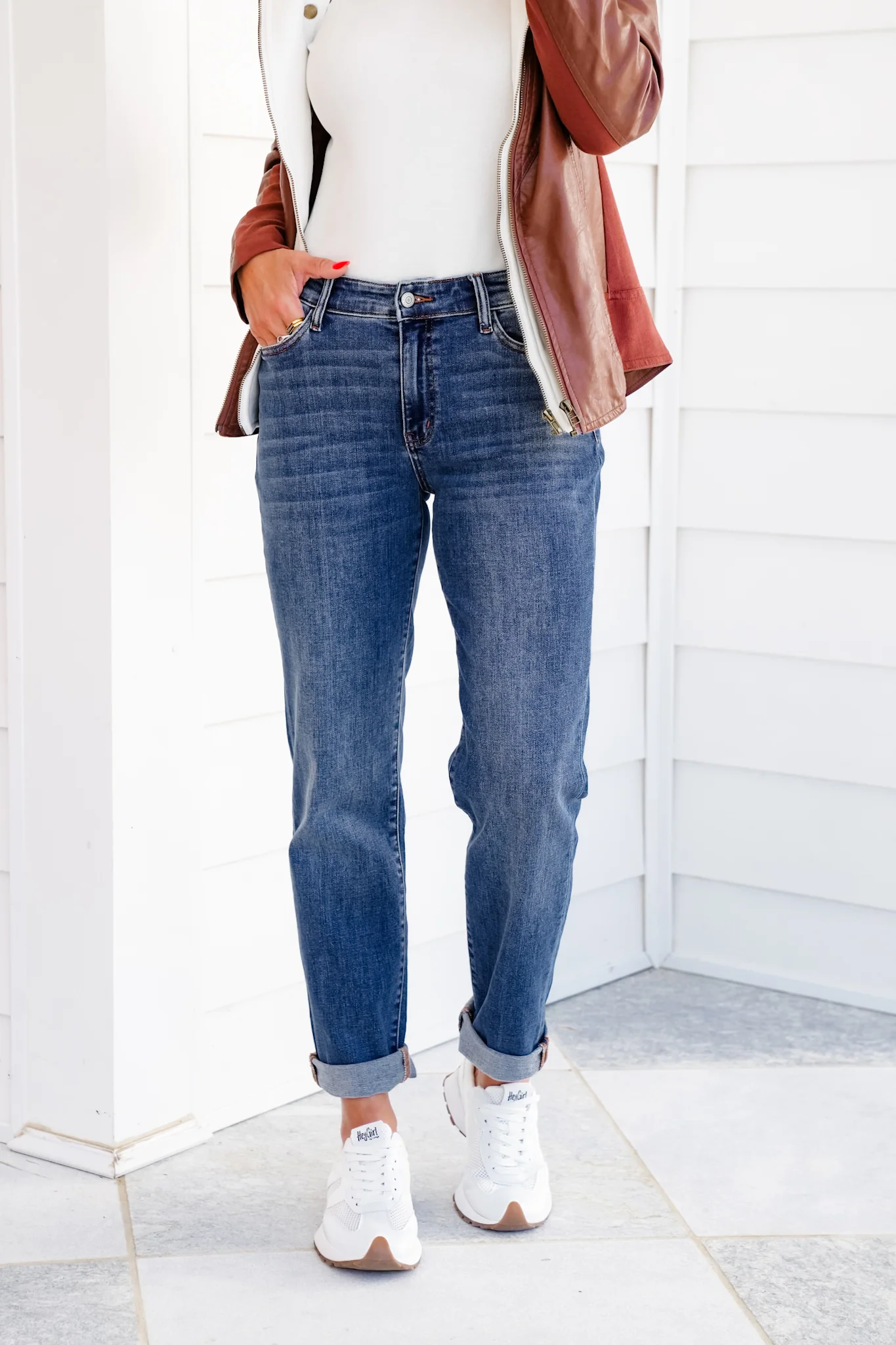 Judy Blue Mid Rise Medium Wash Classic Cuffed Boyfriend Jeans - Image 12