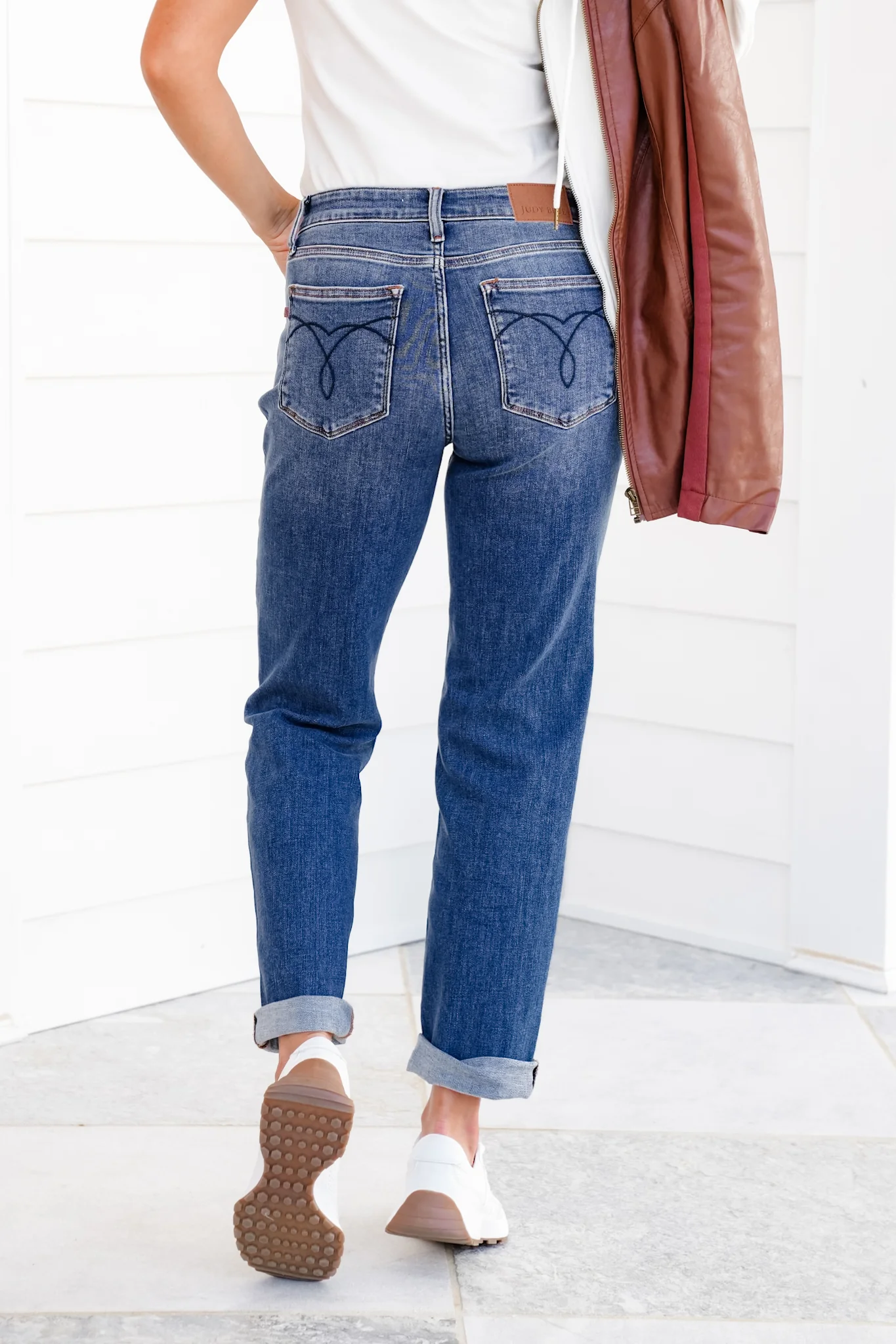 Judy Blue Mid Rise Medium Wash Classic Cuffed Boyfriend Jeans - Image 6