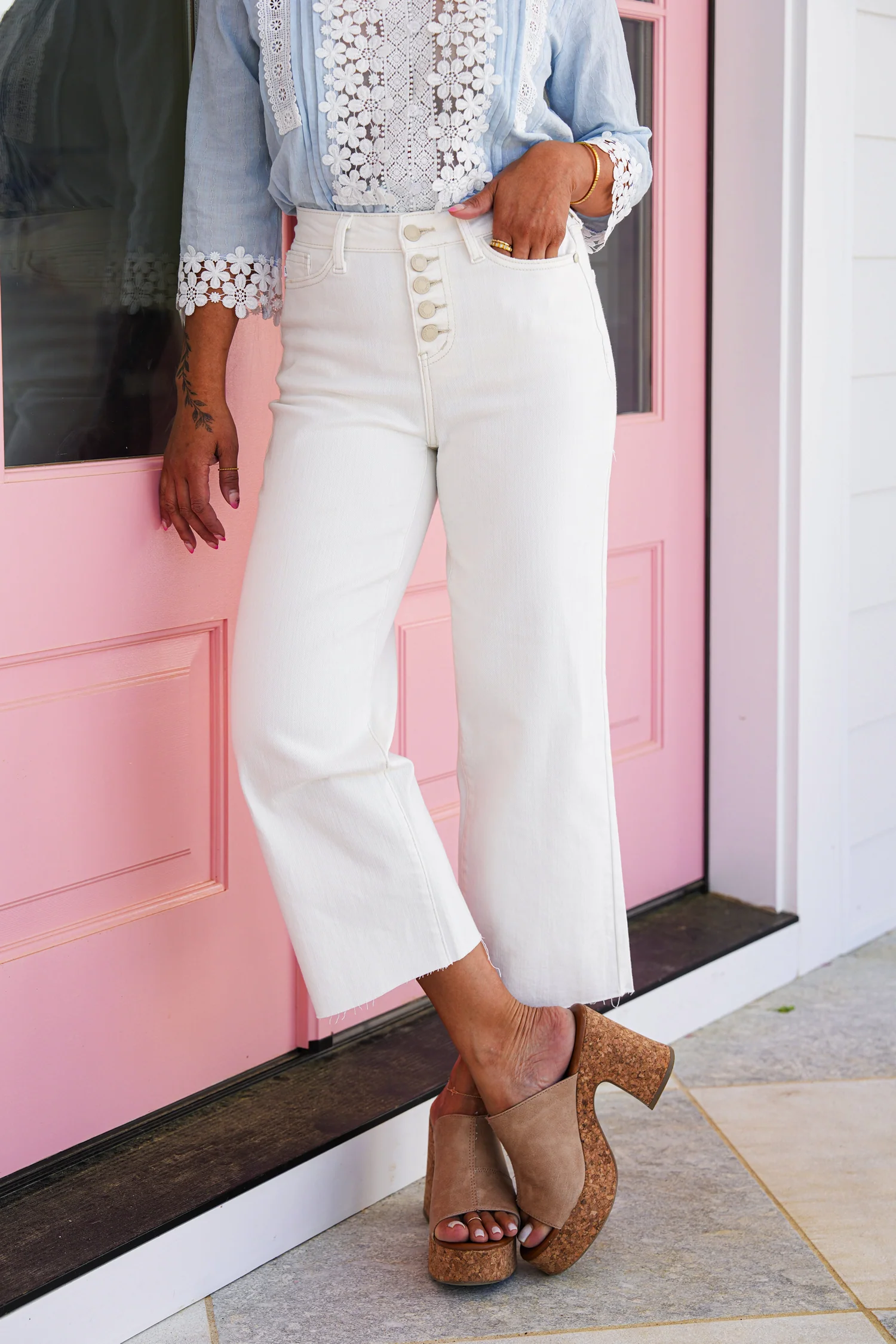 Judy Blue Shine Bright Cropped Wide Leg Jeans With Button - Image 4