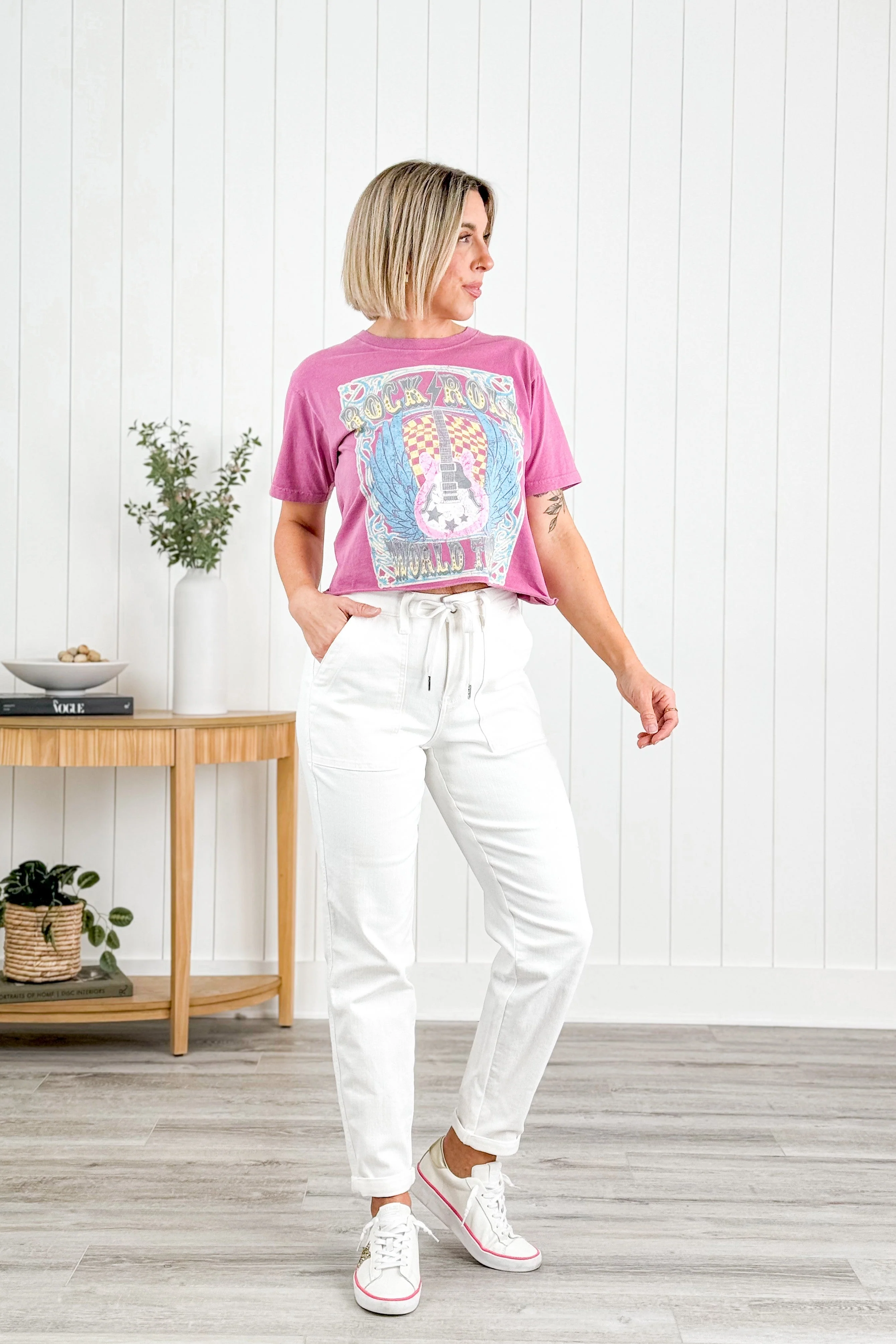 Judy Blue WHITE Airplane Mode High Rise White Cuffed Jogger - Image 13