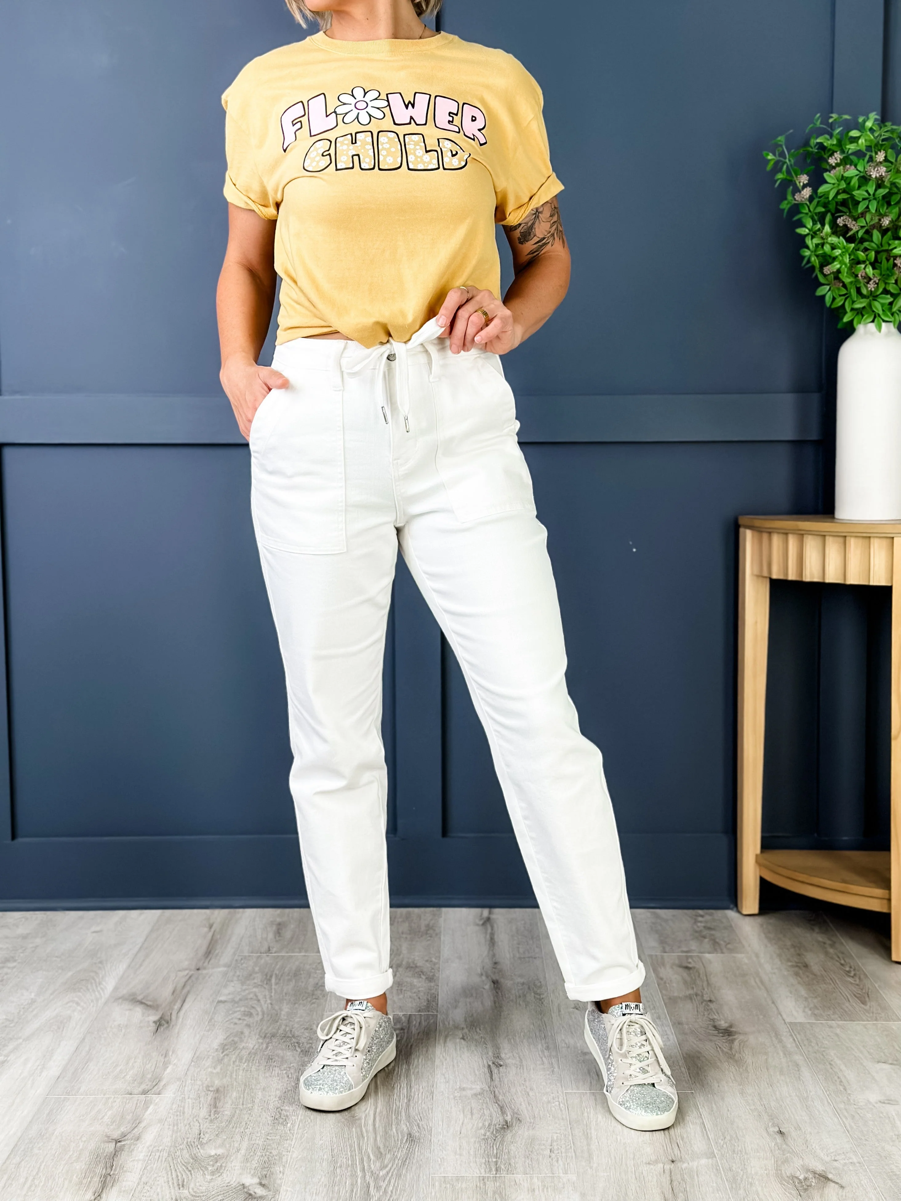 Judy Blue WHITE Airplane Mode High Rise White Cuffed Jogger - Image 21