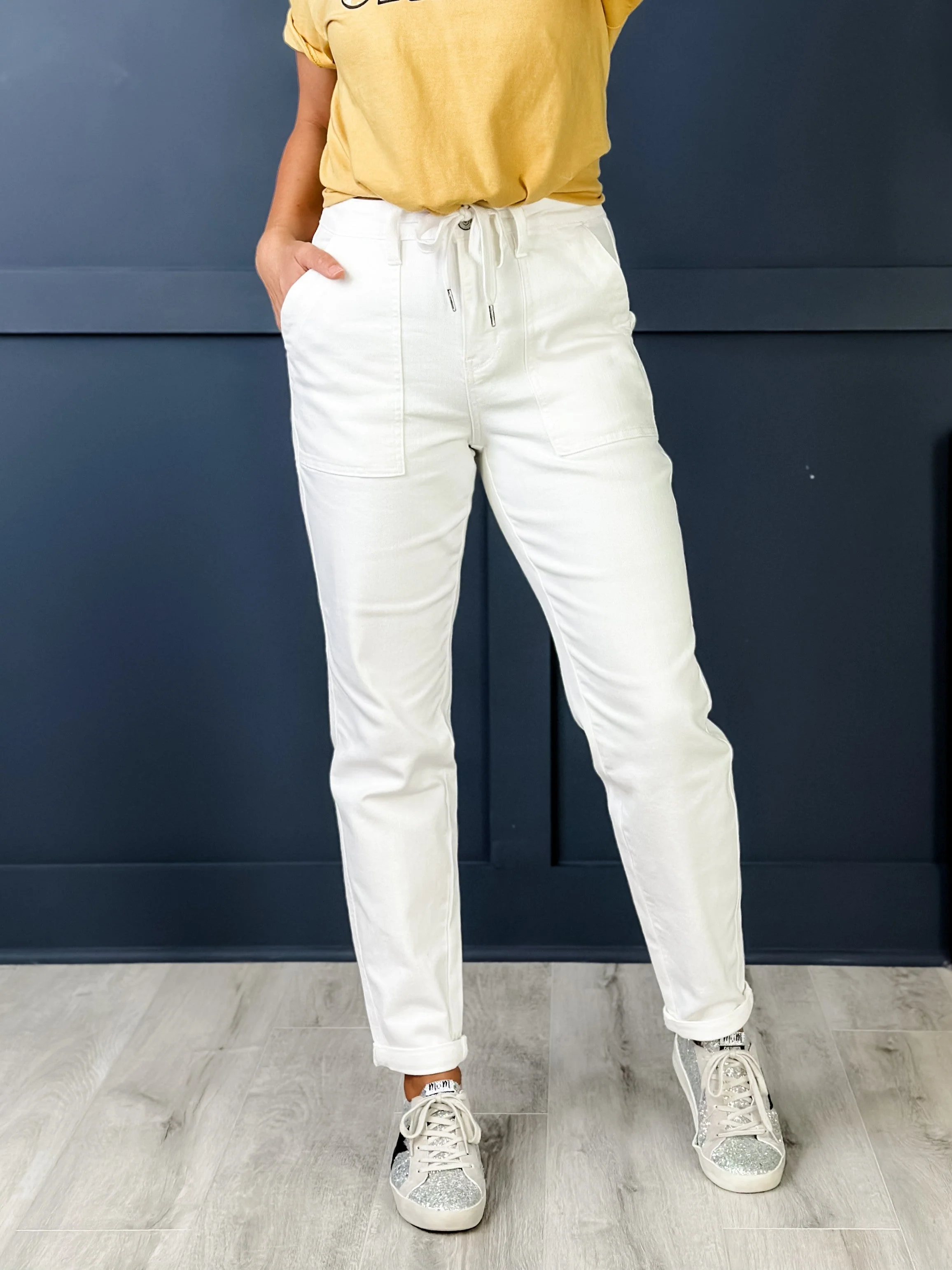 Judy Blue WHITE Airplane Mode High Rise White Cuffed Jogger - Image 28