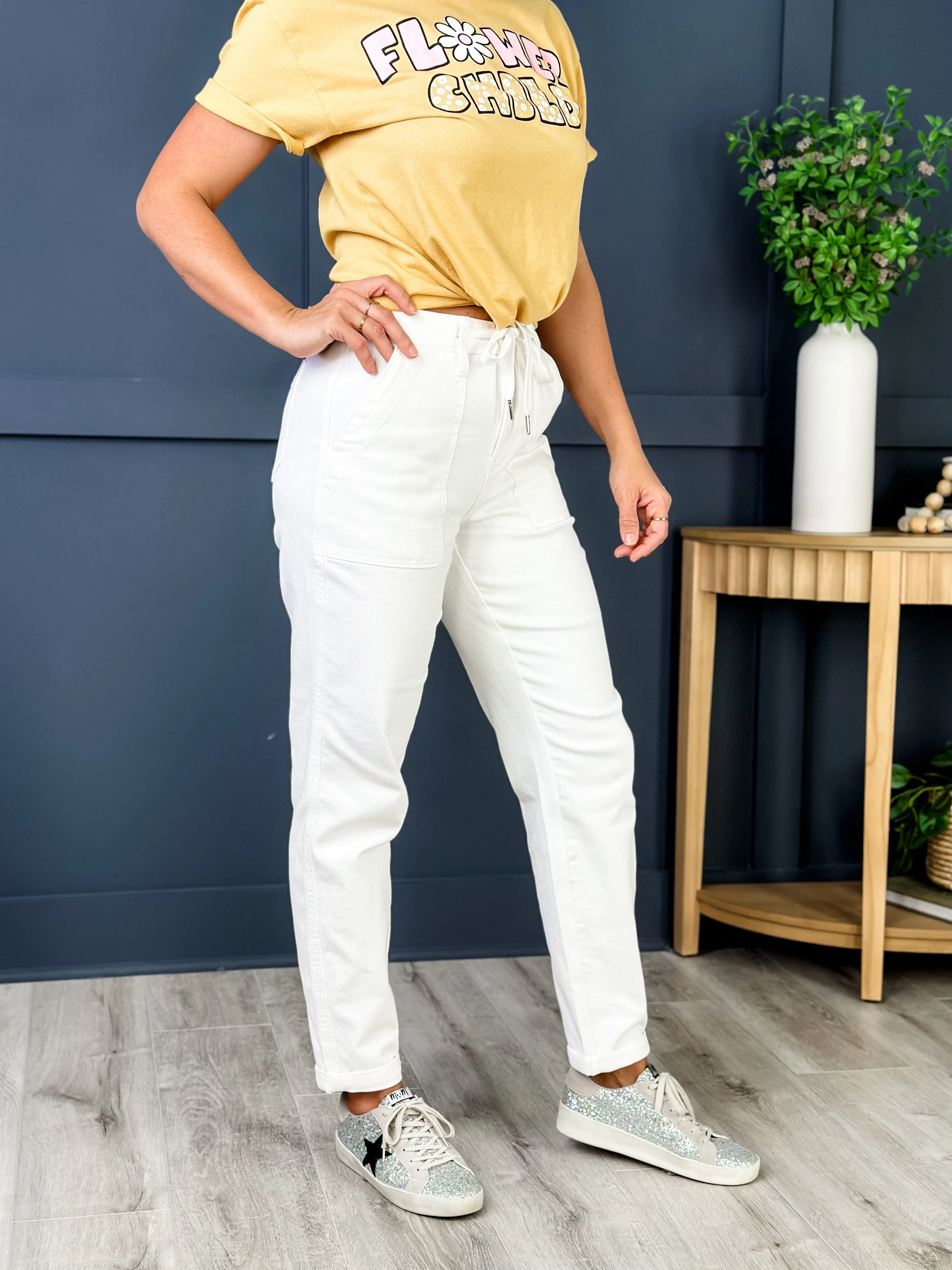 Judy Blue WHITE Airplane Mode High Rise White Cuffed Jogger - Image 35