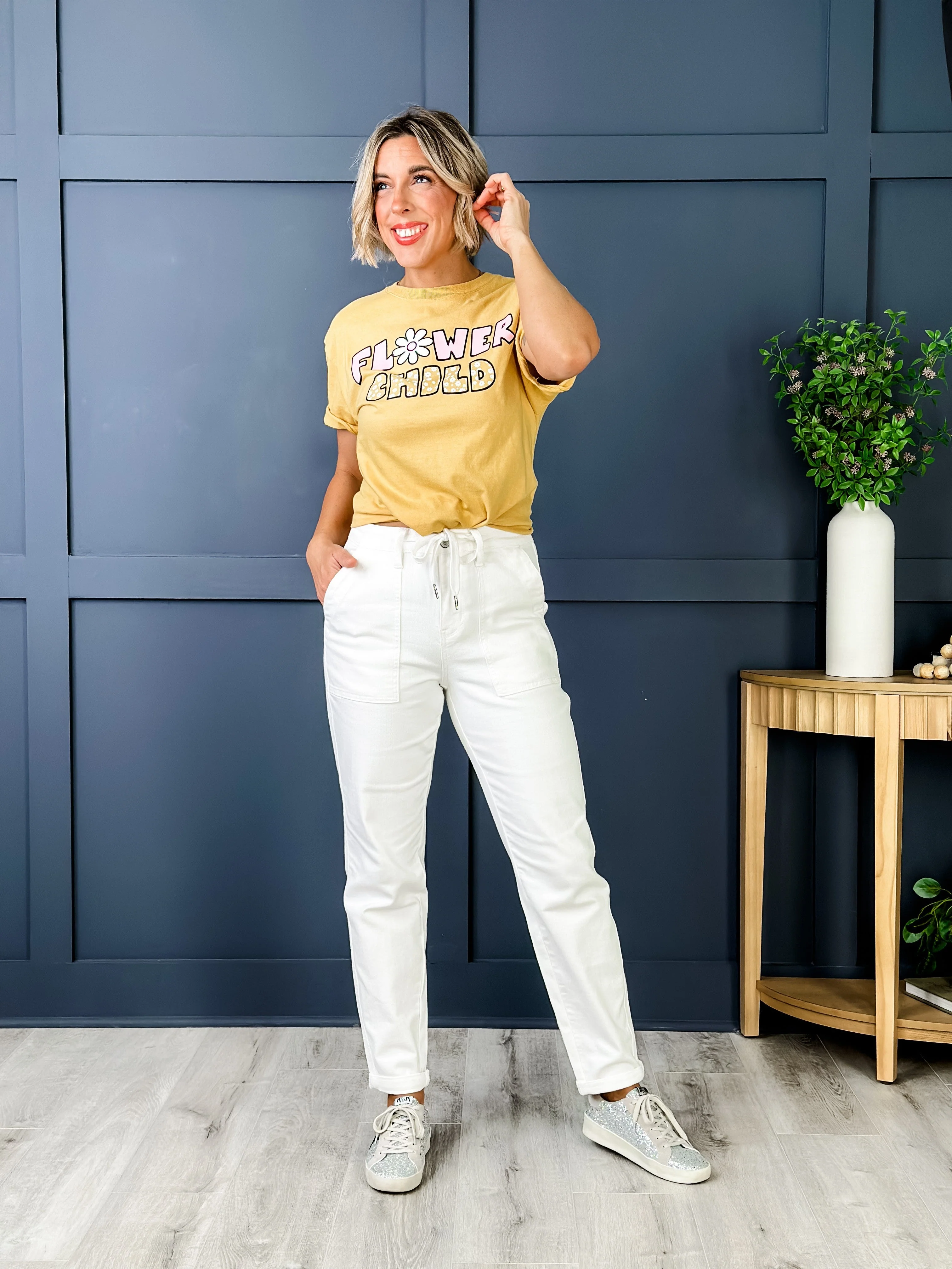 Judy Blue WHITE Airplane Mode High Rise White Cuffed Jogger - Image 36