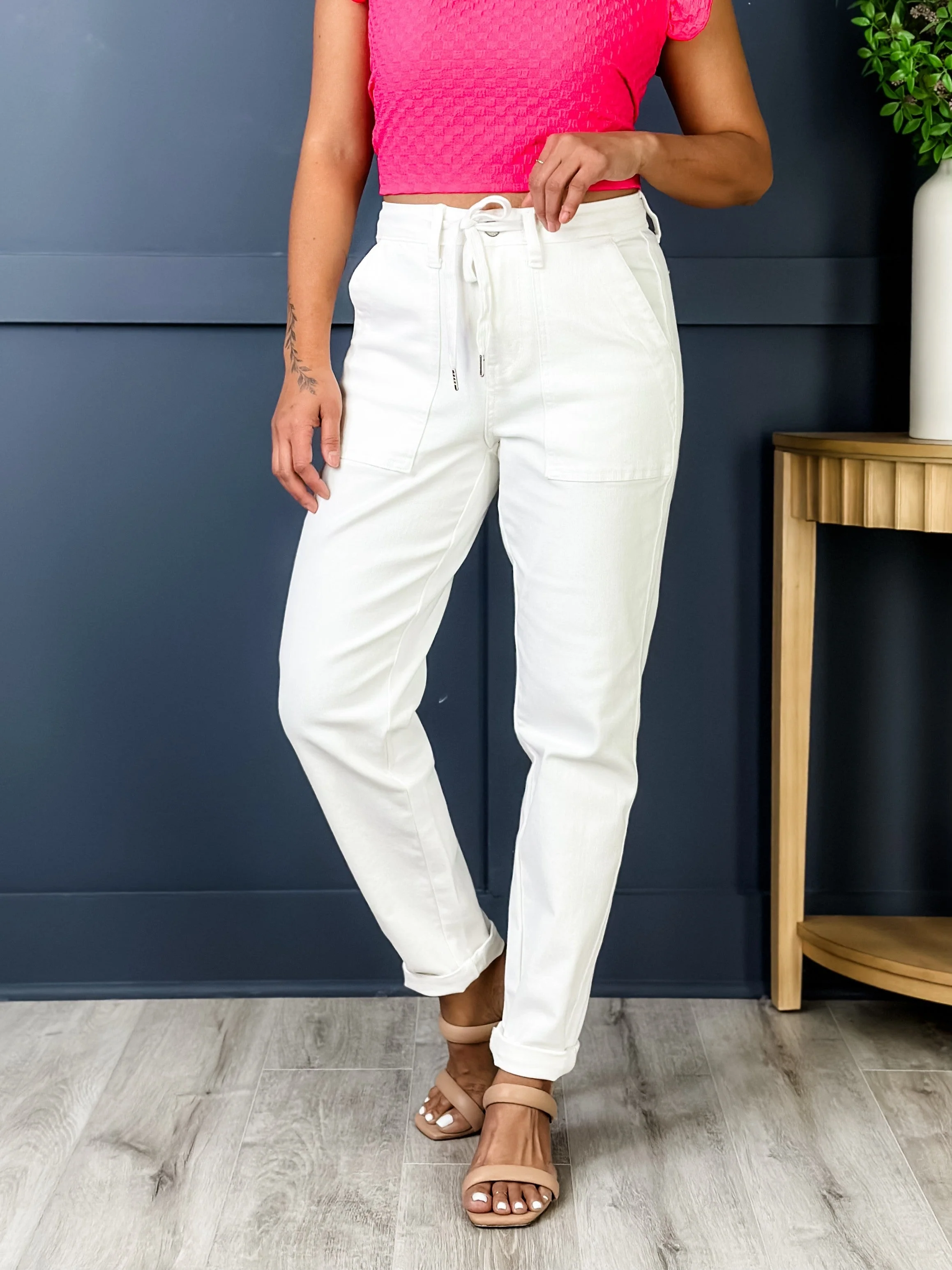 Judy Blue WHITE Airplane Mode High Rise White Cuffed Jogger - Image 41