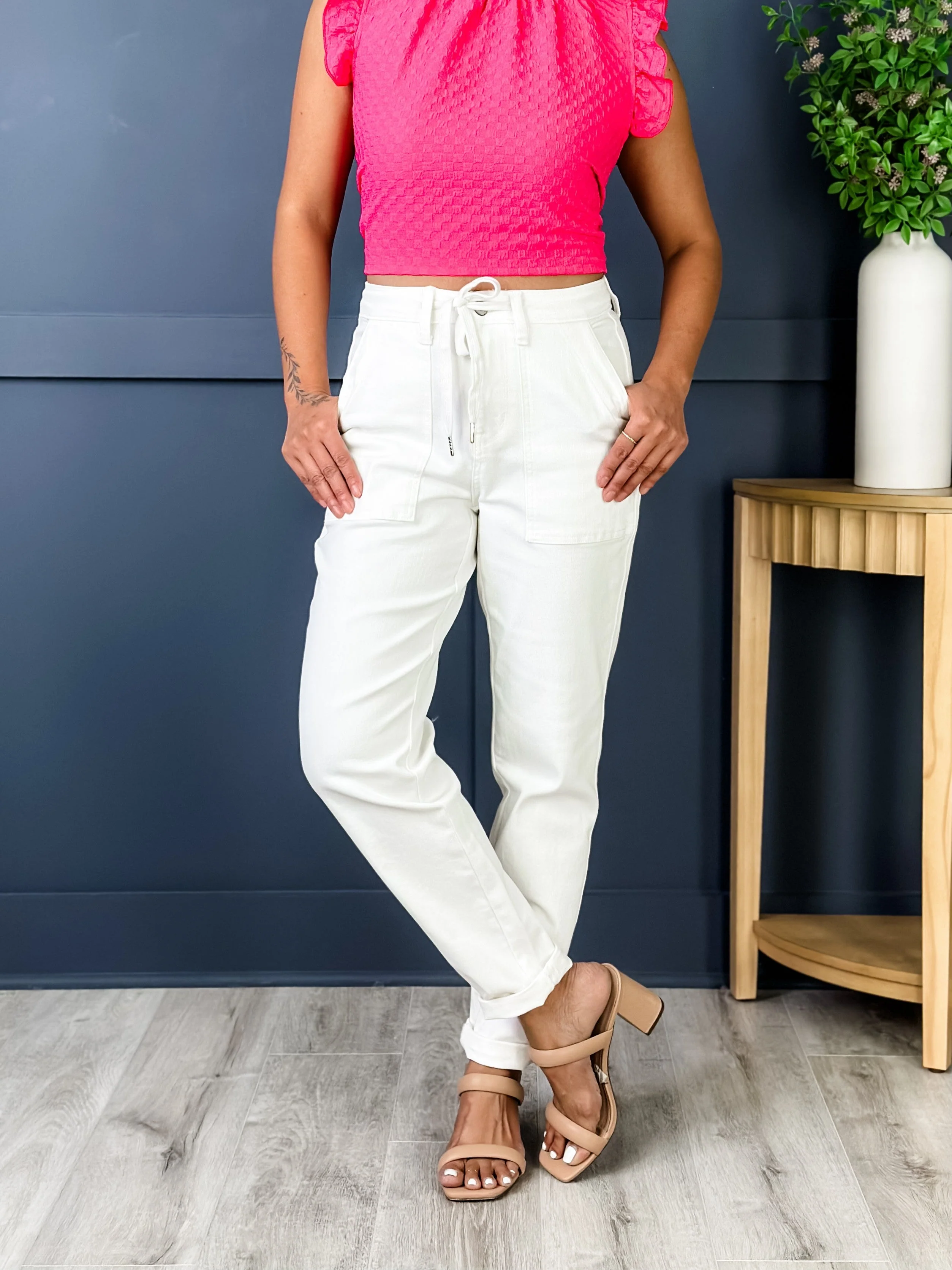Judy Blue WHITE Airplane Mode High Rise White Cuffed Jogger - Image 42
