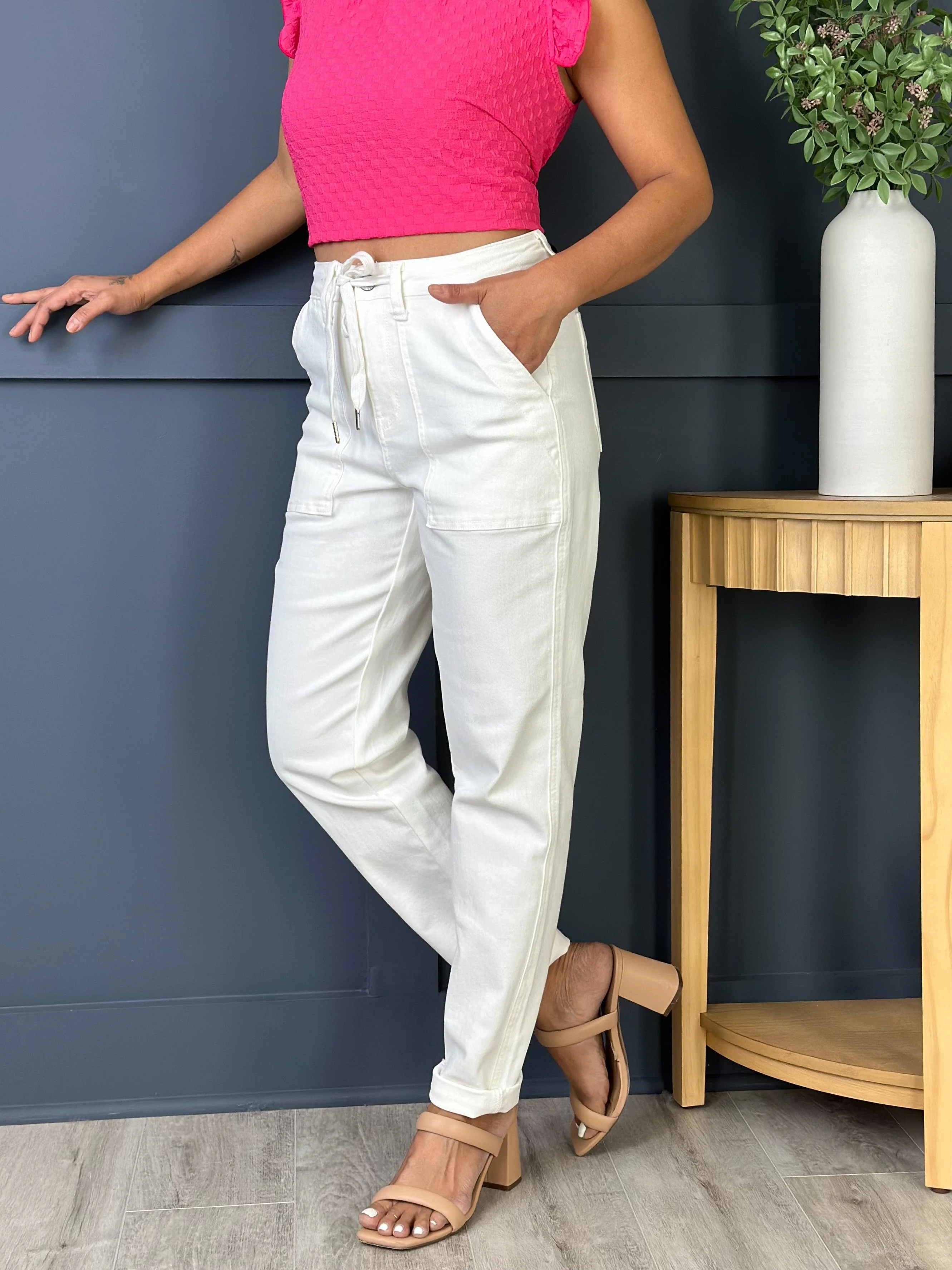 Judy Blue WHITE Airplane Mode High Rise White Cuffed Jogger - Image 45